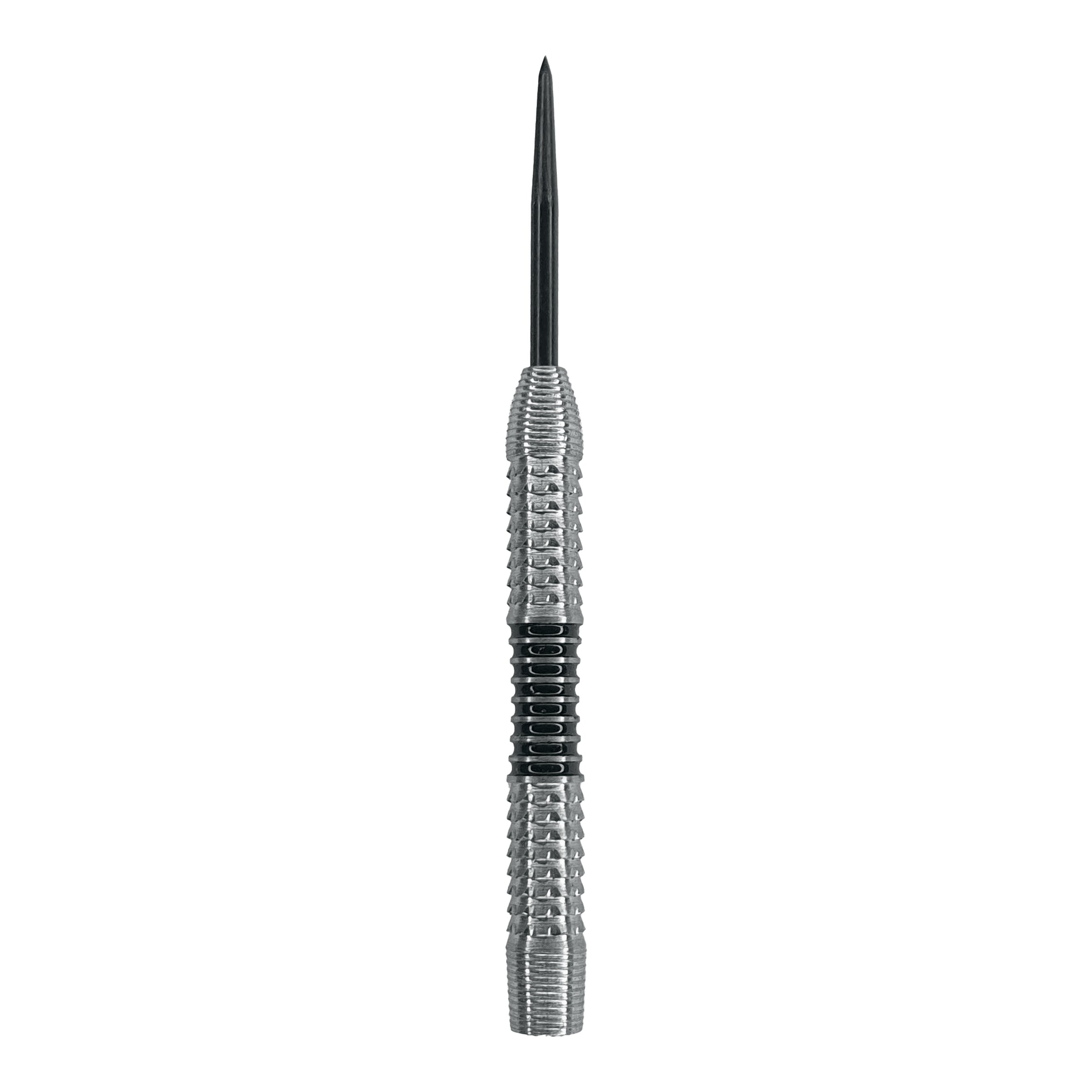 Dardos McDart Black Stripe 2 de acero - 22 g Das Bild zeigt einen silbernen Steeldart-Barrel mit einer schwarzen Griffzone in der Mitte. Es handelt sich um das Produkt "McDart Black Stripe 2 Steeldart-Barrels - 22g".