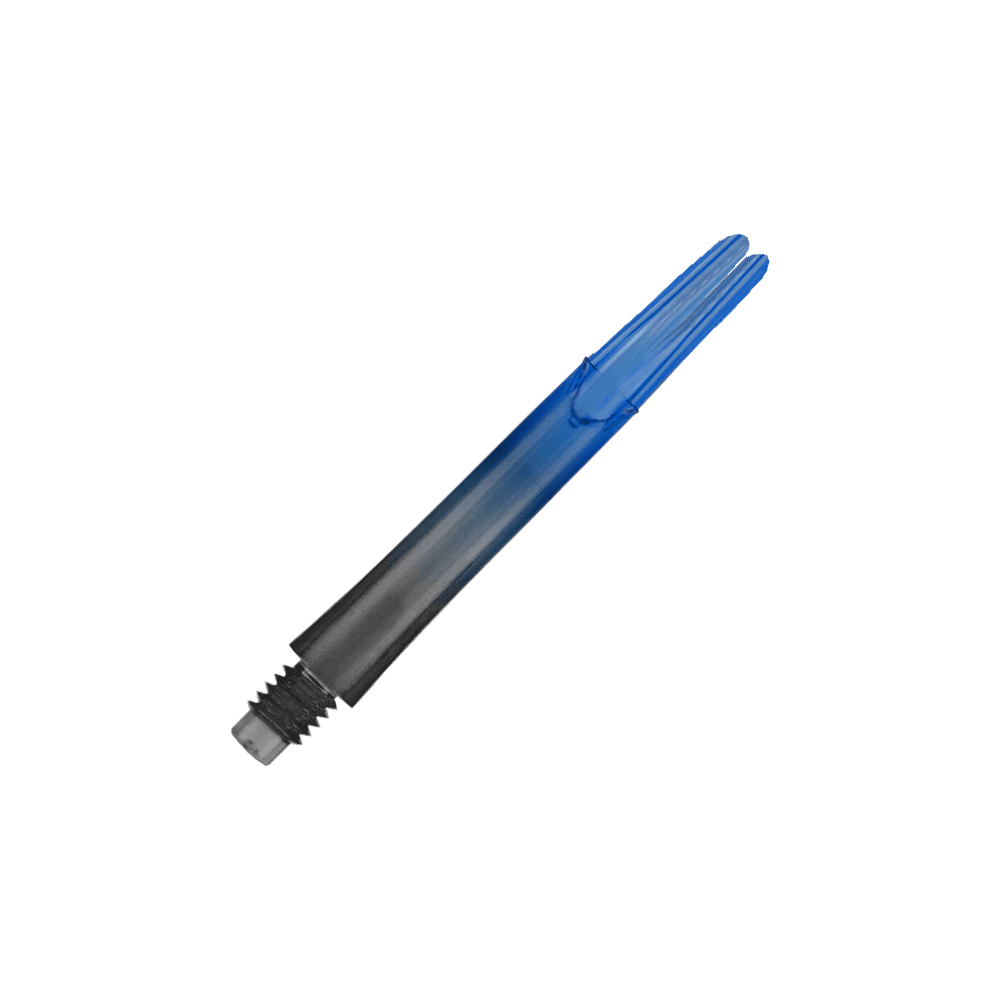 Varilla L-L-Style-Shaft Locked Straight Natural9 de dos tonos - Azul Das Bild zeigt einen zweifarbigen Dart-Schaft in Schwarz und Blau. Der Schaft hat ein gerades Design und ist ohne Kappen abgebildet.