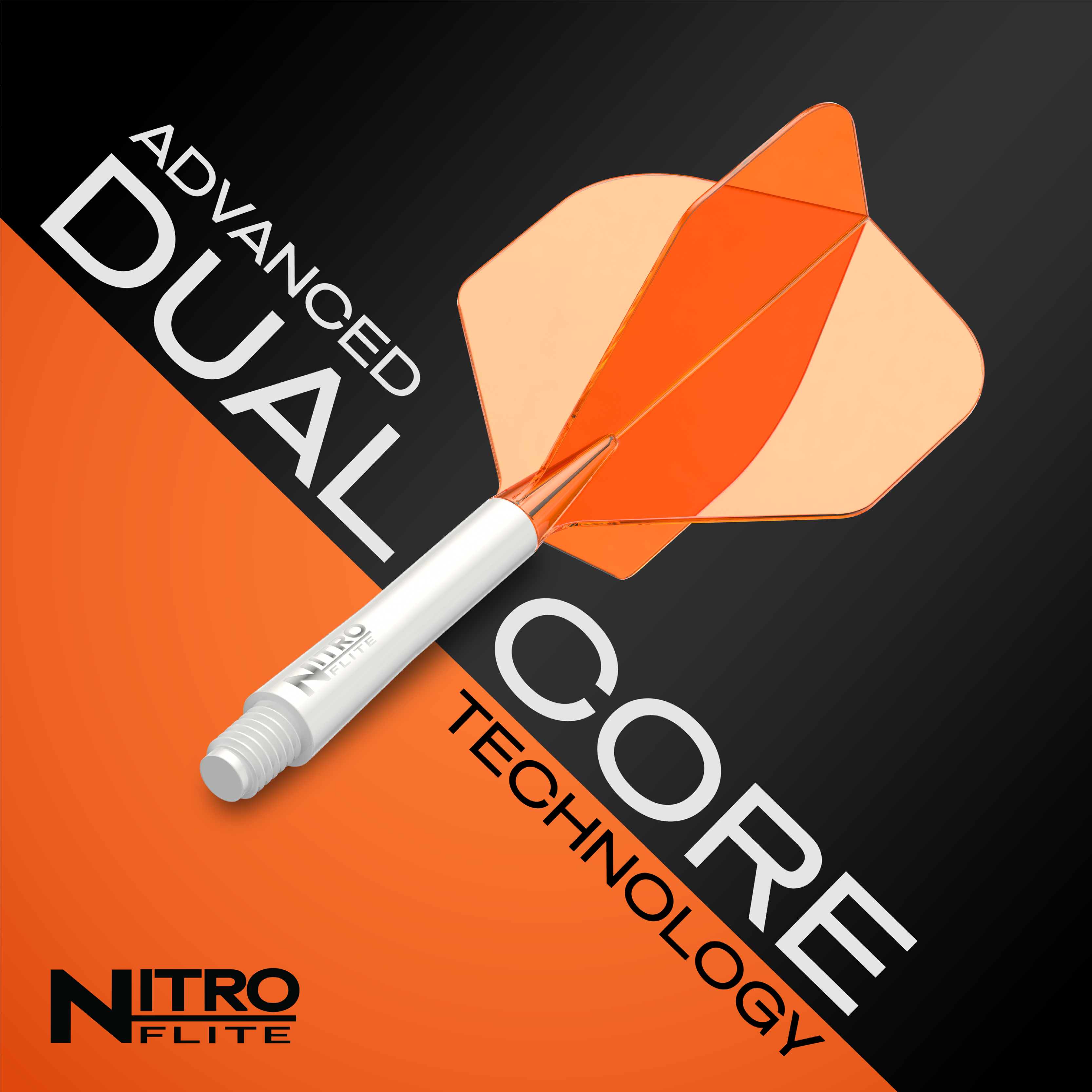 Red Dragon Nitroflite Eje blanco Vuelos naranjas No2 Gezeigt wird das Produkt Red Dragon Nitroflite White Shaft Orange Flights No2. Es handelt sich um einen weißen Dart-Schaft mit orangefarbenen Flights.