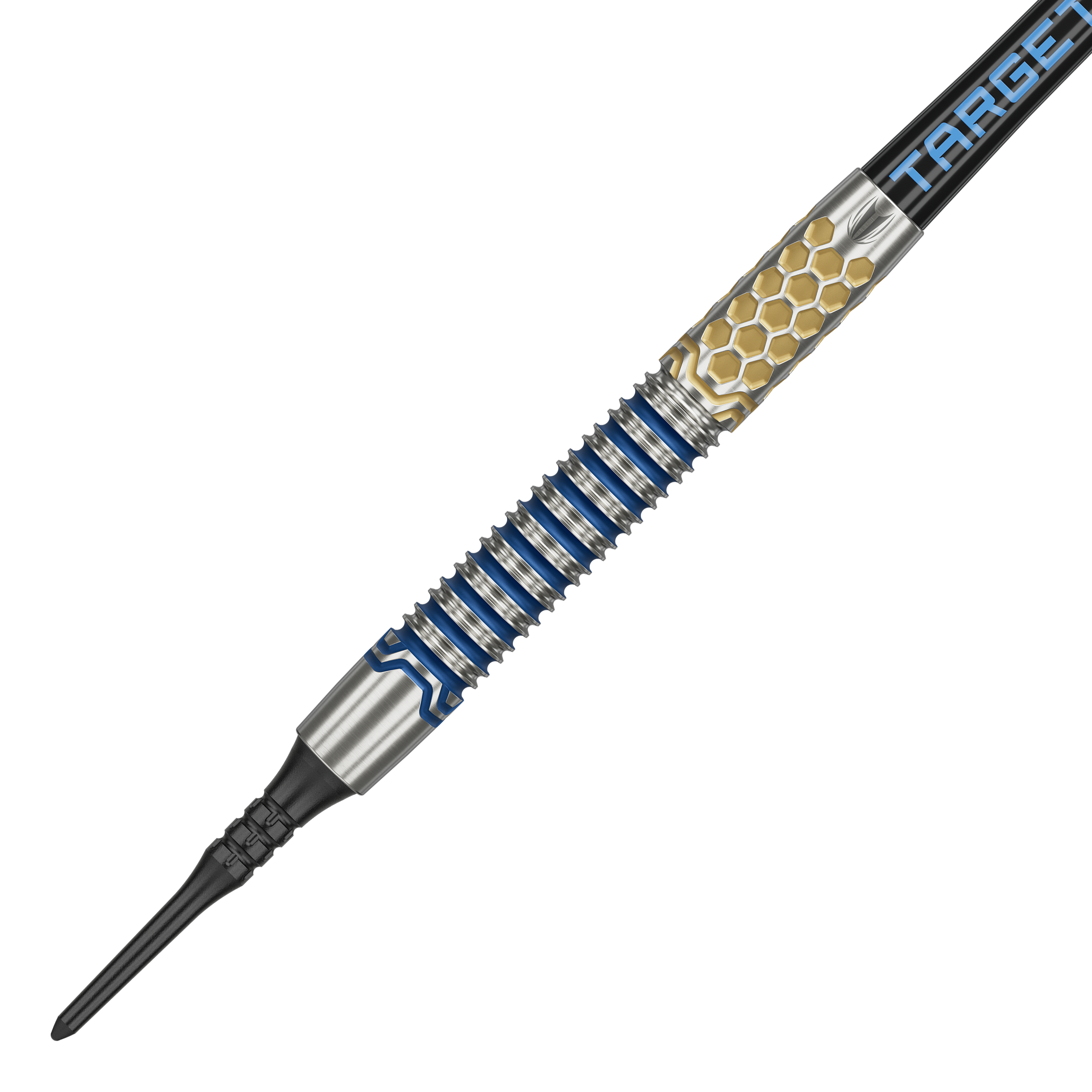 Dardos blandos Target Josh Rock GEN1 - 20 g Dies ist der Target Josh Rock GEN1 Softdart mit einem Gewicht von 20g. Der Dartpfeil hat ein auffälliges Design mit blauen und goldenen Akzenten.