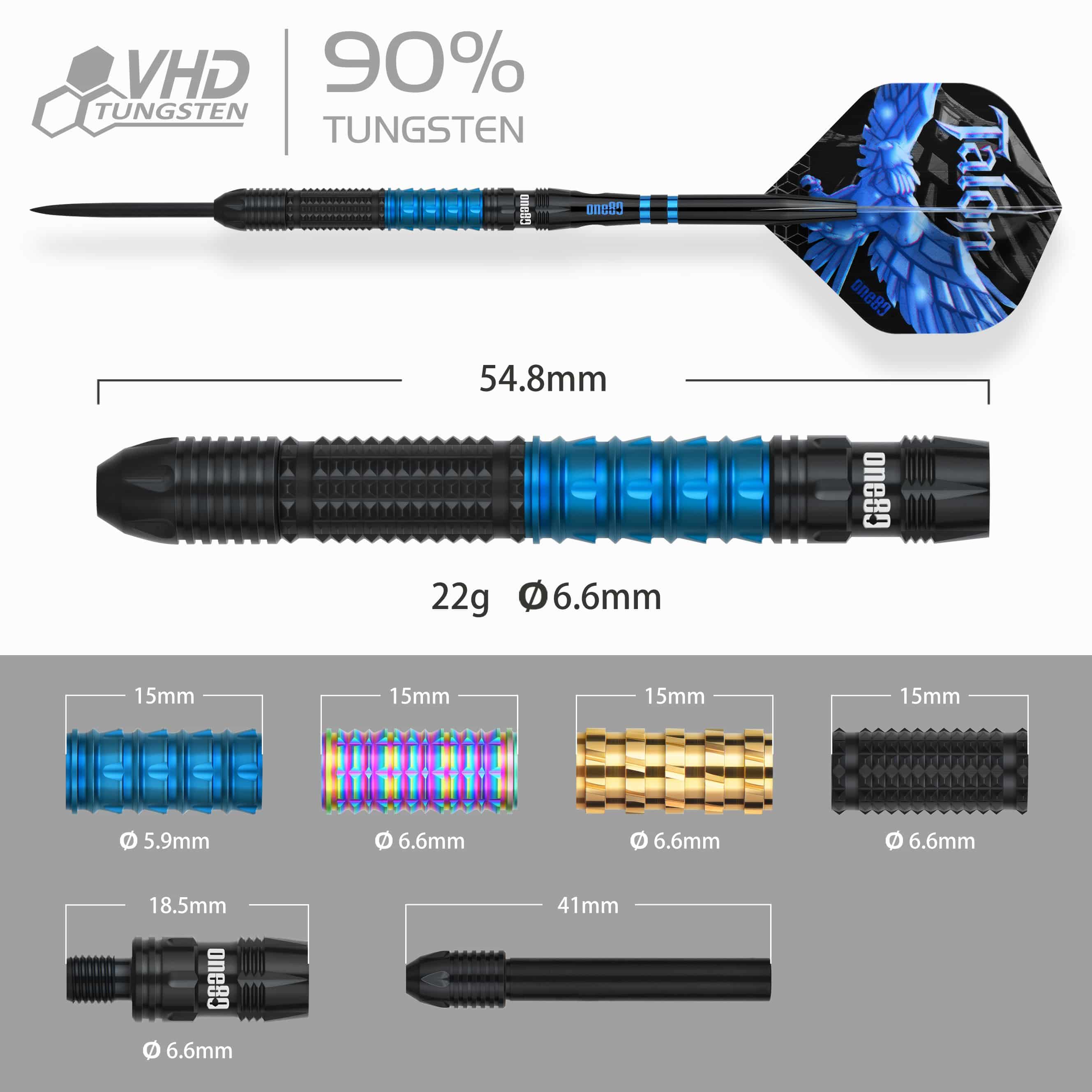 Gezeigt werden die One80 Talon Steeldarts. Sie sind ideal für Dartspieler, die Wert auf Genauigkeit legen.