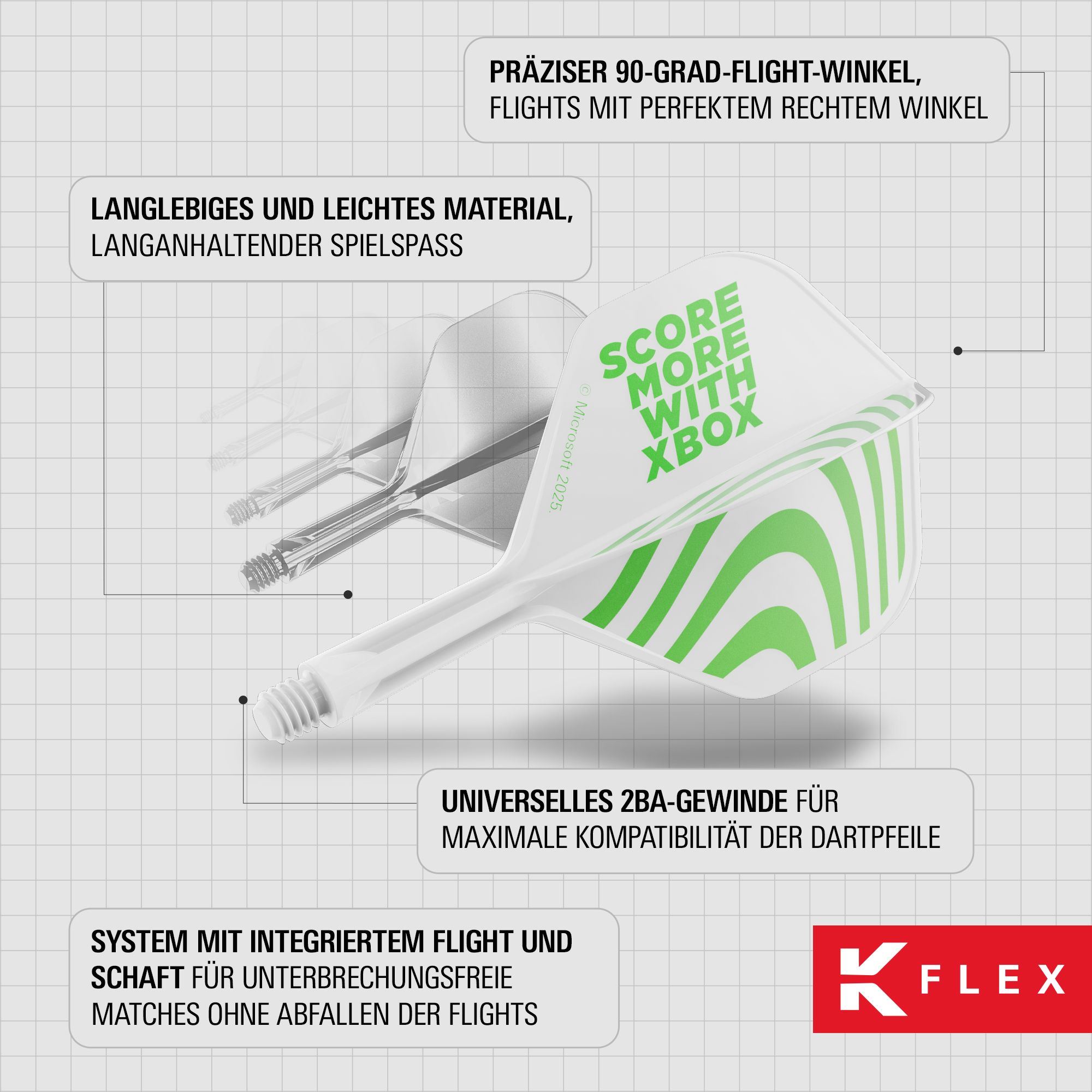 Plumas estándar Target Xbox K-Flex No2 - Blancas Abgebildet sind die Target Xbox K-Flex No2 Standard Flights in Weiß. Sie sind speziell für Xbox Dartpfeile konzipiert.