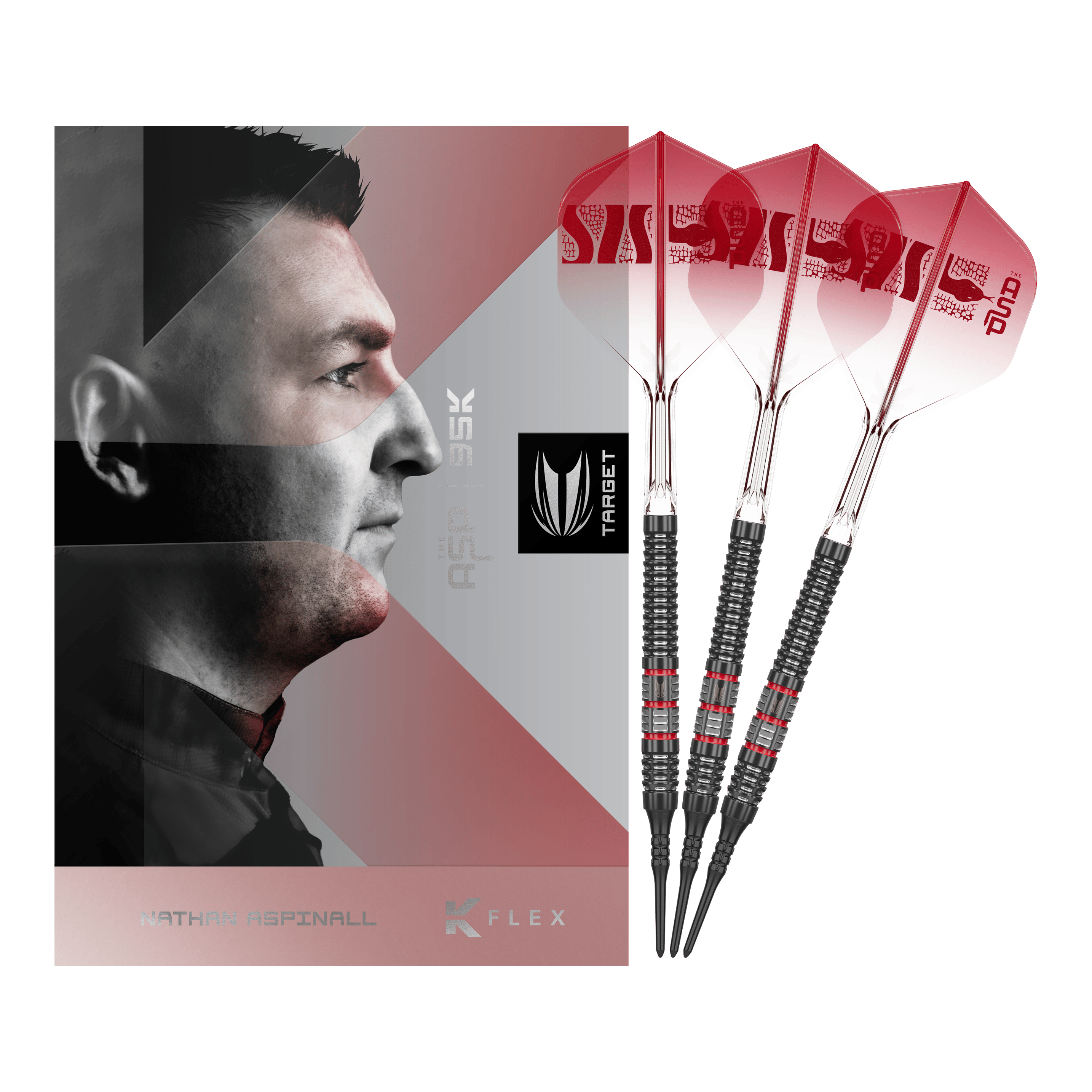 Dardos blandos Target Nathan Aspinall 95K - 18 g Dieses Bild zeigt die Target Nathan Aspinall 95K Softdarts - 18g in der Komplettansicht. Die Dartpfeile bestechen durch ihr hochwertiges Design.