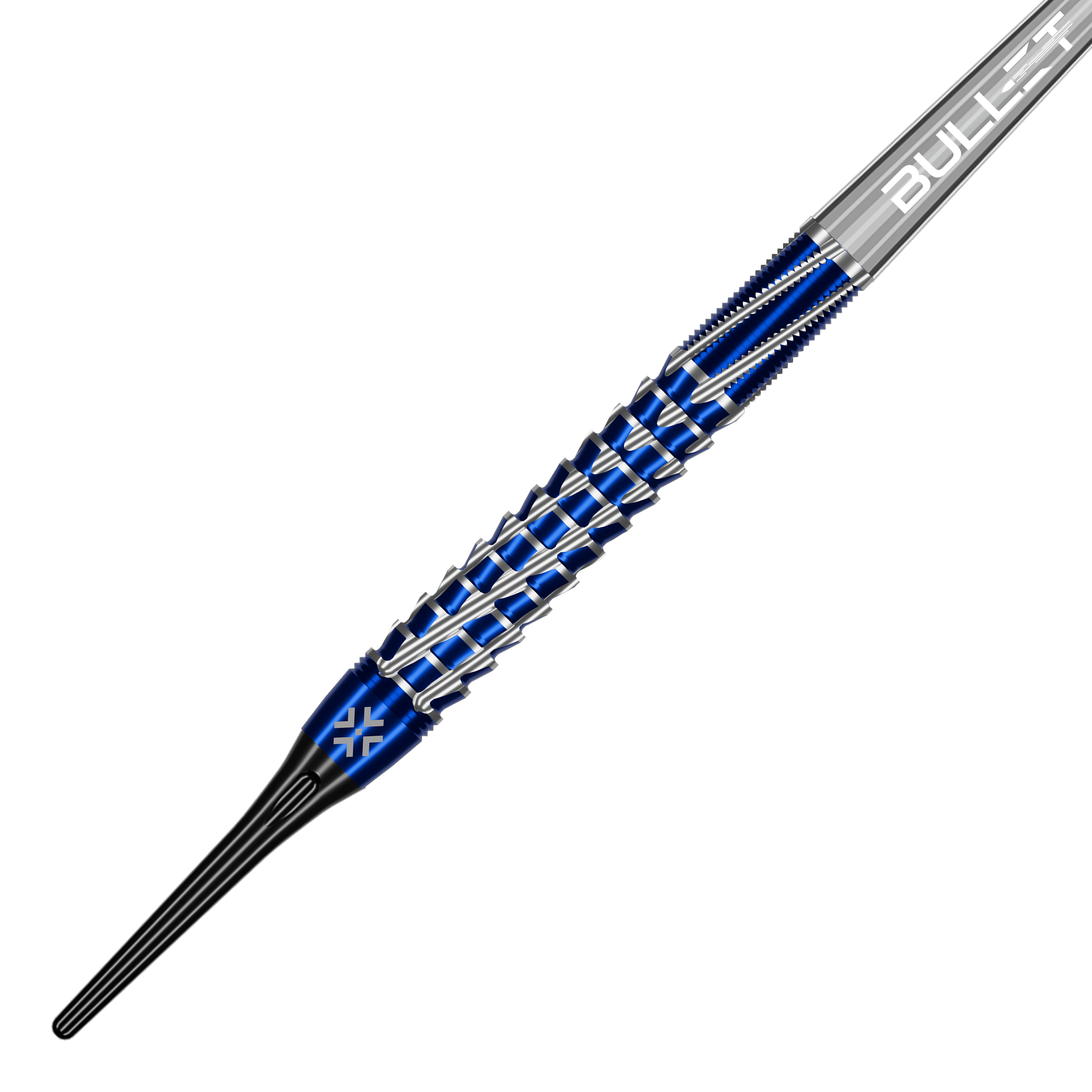 Dardos suaves Bullet Hydra - 20 g Bullet Hydra Softdarts - 20g Darts sind aufgereiht sichtbar. Das Bild hebt die Konstruktion und das glänzende Finish der Darts hervor.