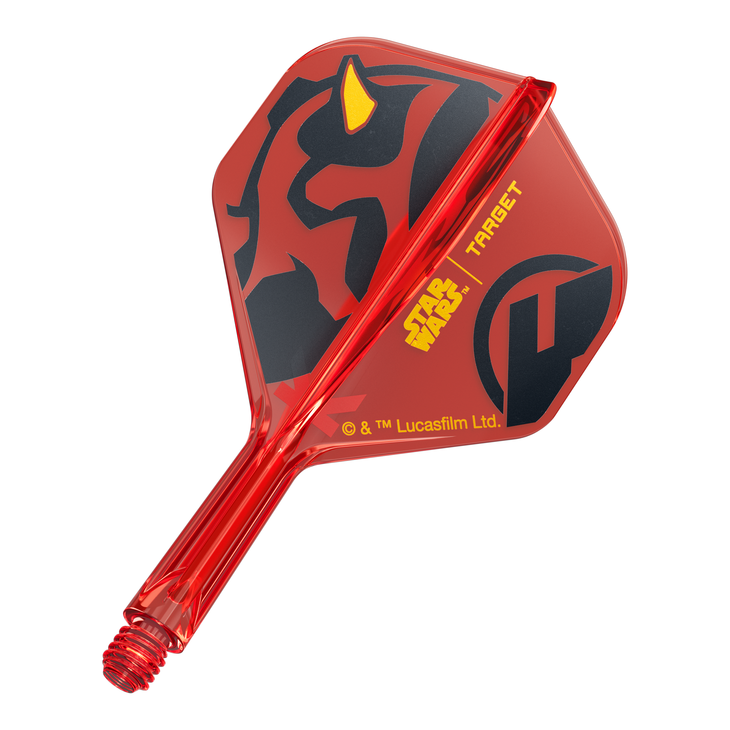 Target Star Wars K-Flex Darth Maul No. 2 Vuelos Estándar Das Bild zeigt den Artikel 410523_Target_StarWars_KFlex_DarthMaul_No2_Standard_Flights_Short_19mm_1. Es handelt sich vermutlich um kurze Dart-Flights mit Star Wars Darth Maul Design.