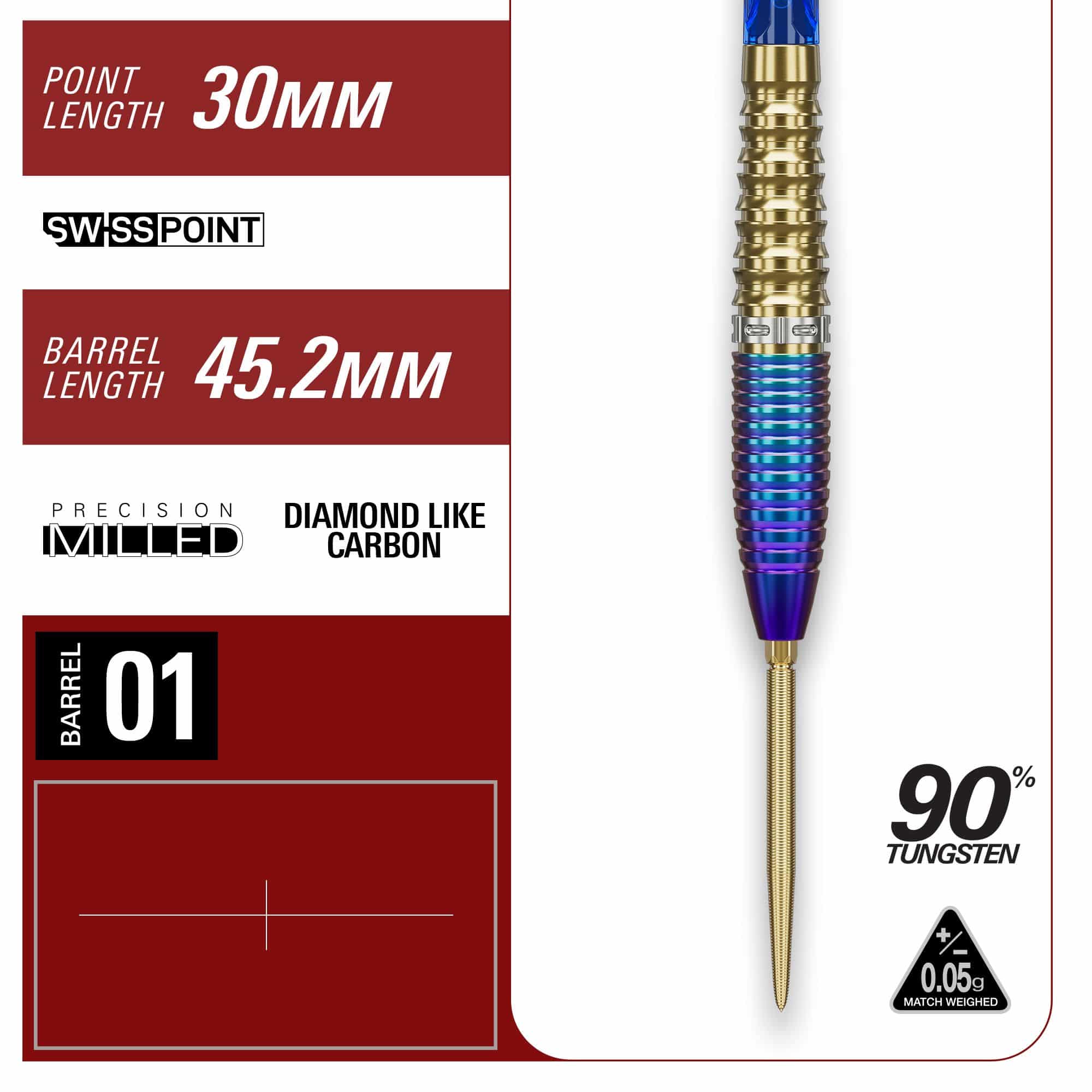 Dardos de acero Target Japan Prime Series Zenith GEN2 Swiss Point - 23 g Dies zeigt die Target Japan Prime Series Zenith GEN2 Swiss Point Steeldarts mit einem Gewicht von 23g. Das Bild hebt das Design und die Qualität der Darts hervor.