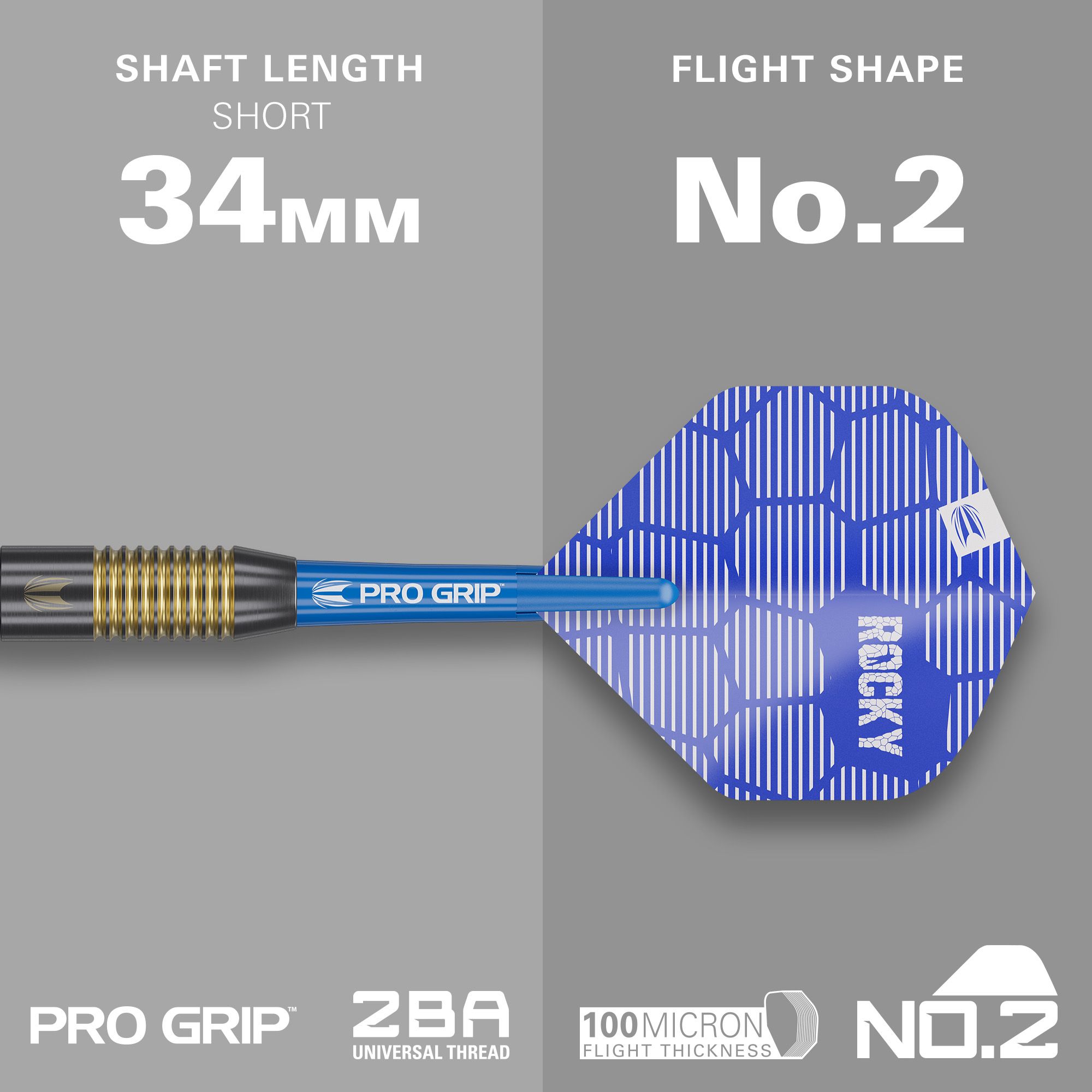 Dardos blandos Target Josh Rock Brass - 18 g Das Bild zeigt den Target Josh Rock Brass Softdart mit einem Gewicht von 18g. Der Dart hat eine kurze Schaftlänge von 34 mm und eine Flight-Form Nummer 2.