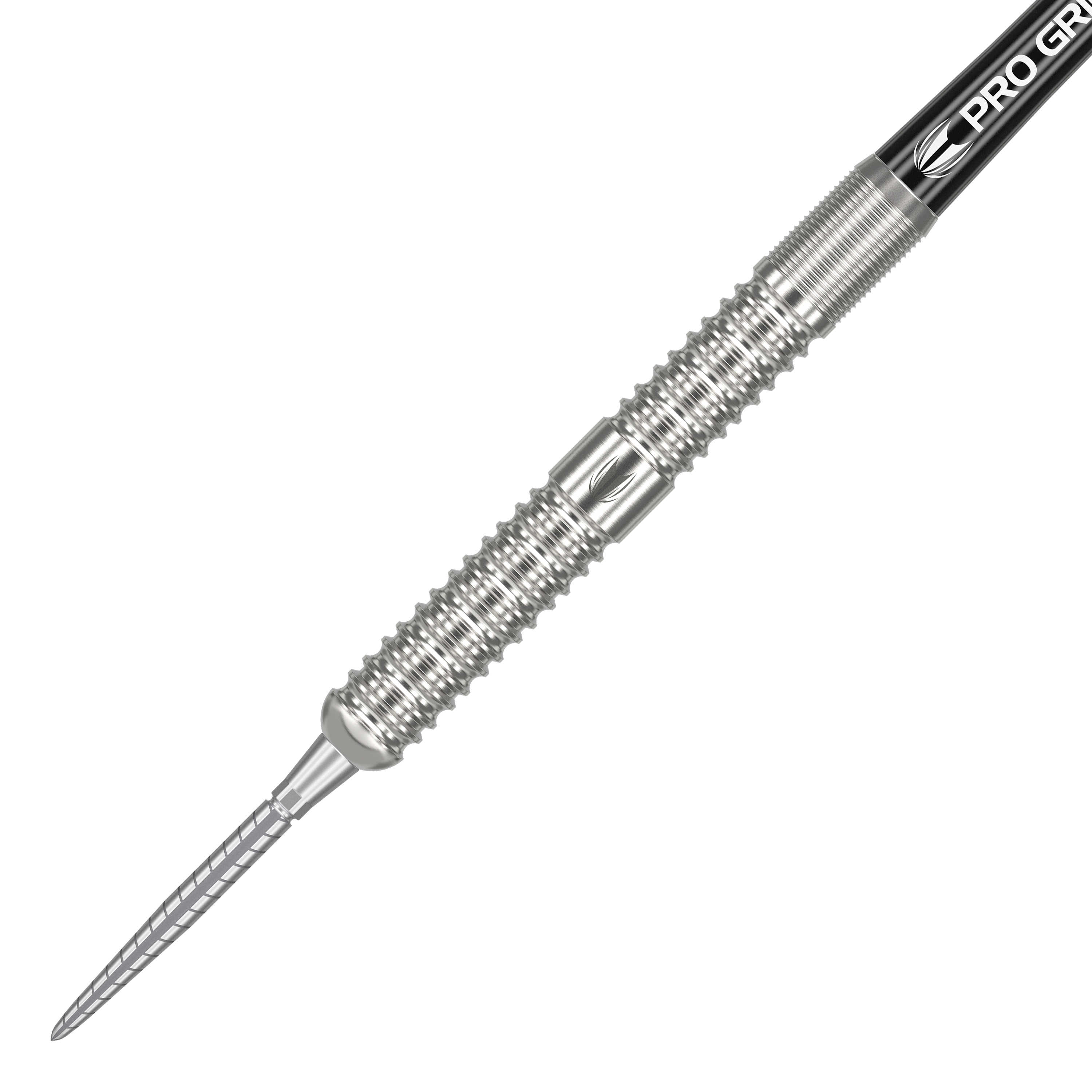 Dardos de acero Target Sebastian Bialecki GEN1 Swiss Point - 22 g Auf dem Bild ist ein steeldart mit silbernem, gerilltem Barrel und spitzem Metallkopf zu sehen. Es handelt sich um das Produkt "Target Sebastian Bialecki GEN1 Swiss Point Steeldarts - 22g".