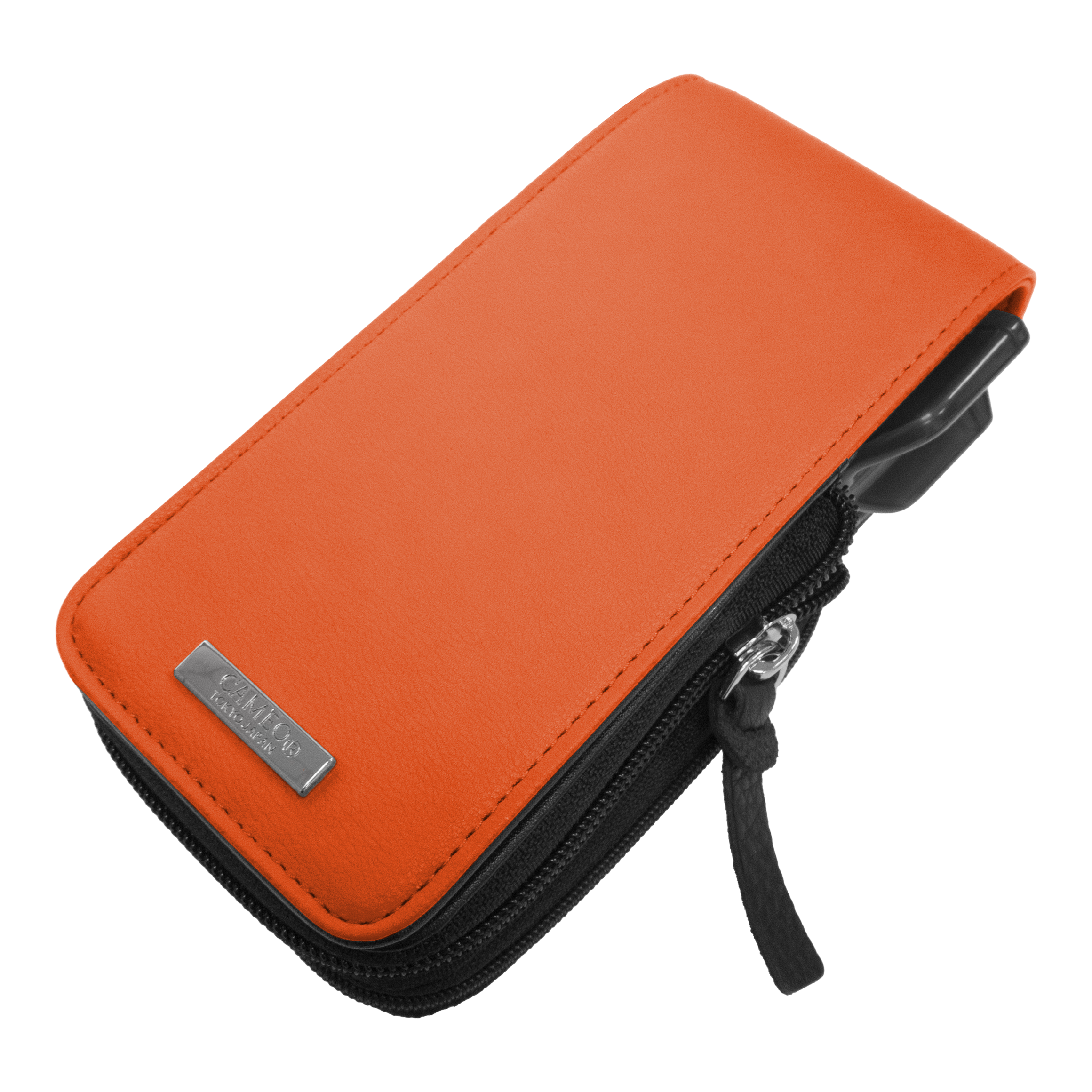 Estuche para dardos Cameo Garment de 2,5 pulgadas Das Bild zeigt ein orangefarbenes Etui mit Reißverschluss. Es ist vermutlich für das Aufbewahren von Darts oder Dartzubehör gedacht.