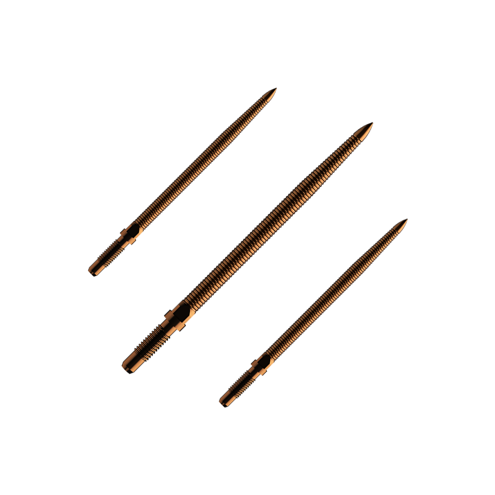 Puntas de dardo convertibles Bulls NL - Micro Grip - Bronce Das Bild zeigt einen Dartspitzen-Satz mit MicroGrip in Bronze. Die Spitzen sind 32mm lang.
