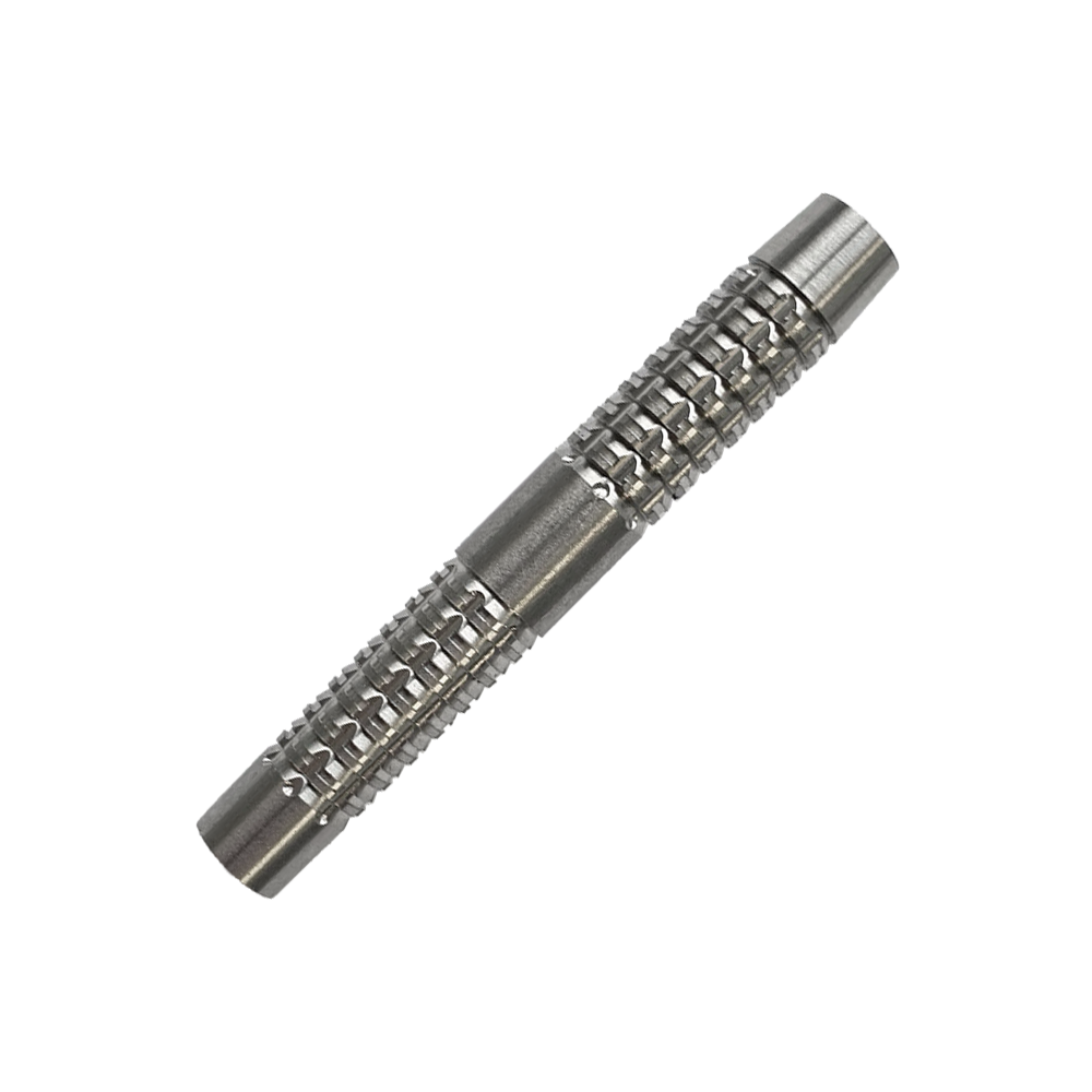 Barriles de dardos blandos McDart SilverGrip - 20 g Das Bild zeigt einen McDart SilverGrip Softdart Barrel mit einem Gewicht von 20g. Der Barrel ist aus Metall und hat eine strukturierte, griffige Oberfläche.