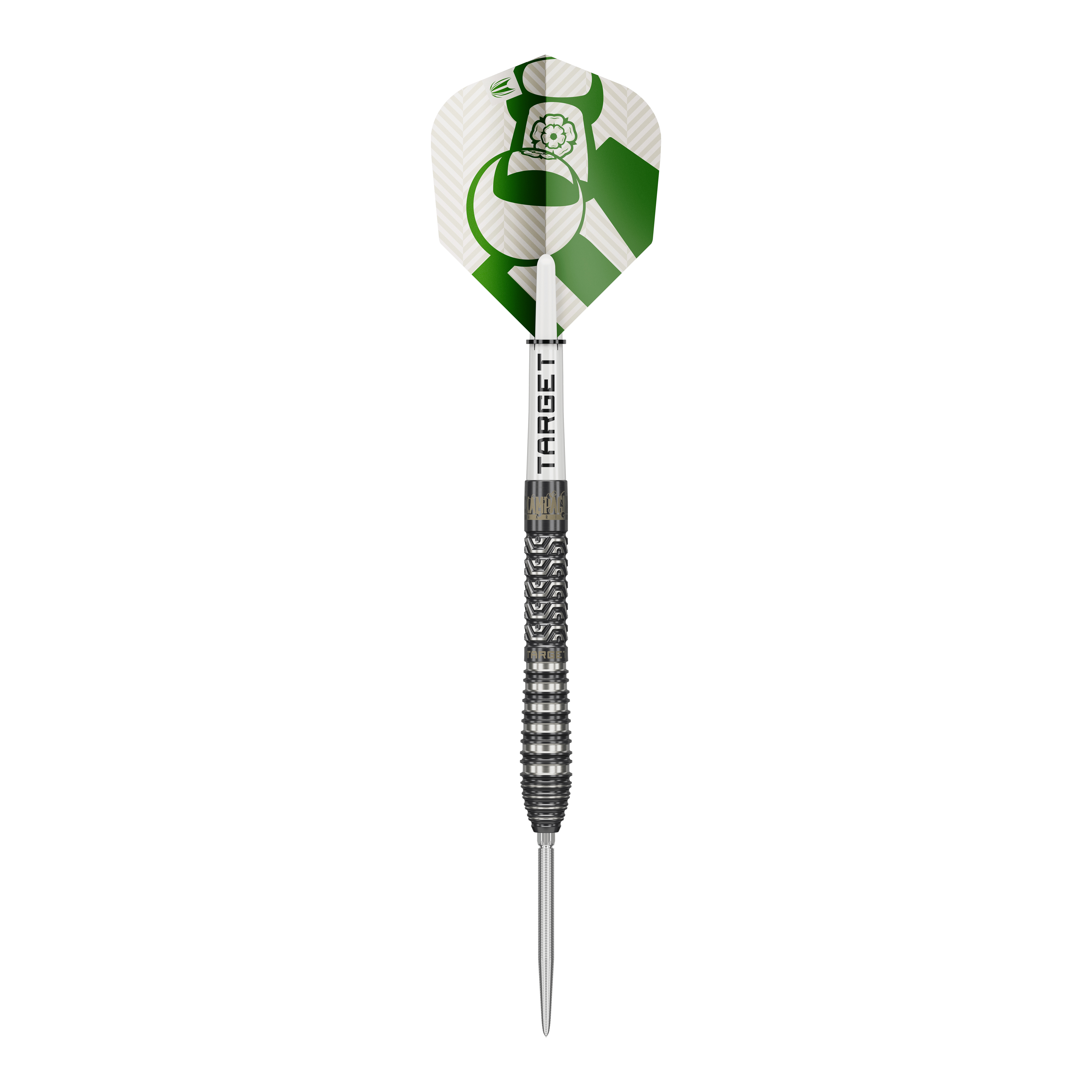 Dardos de acero Target Charlie Manby Swiss Points Zu sehen ist Target Charlie Manby Swiss Points Steeldarts. Das Bild präsentiert einen einzelnen Dart aus dem Set.