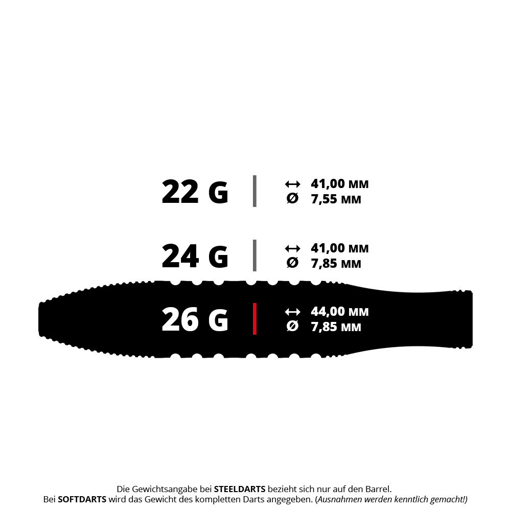 Abgebildet ist ein Target Phil Taylor Gx2 SP Steeldart mit 26g. Es handelt sich um ein Foto eines einzelnen Dartpfeils.