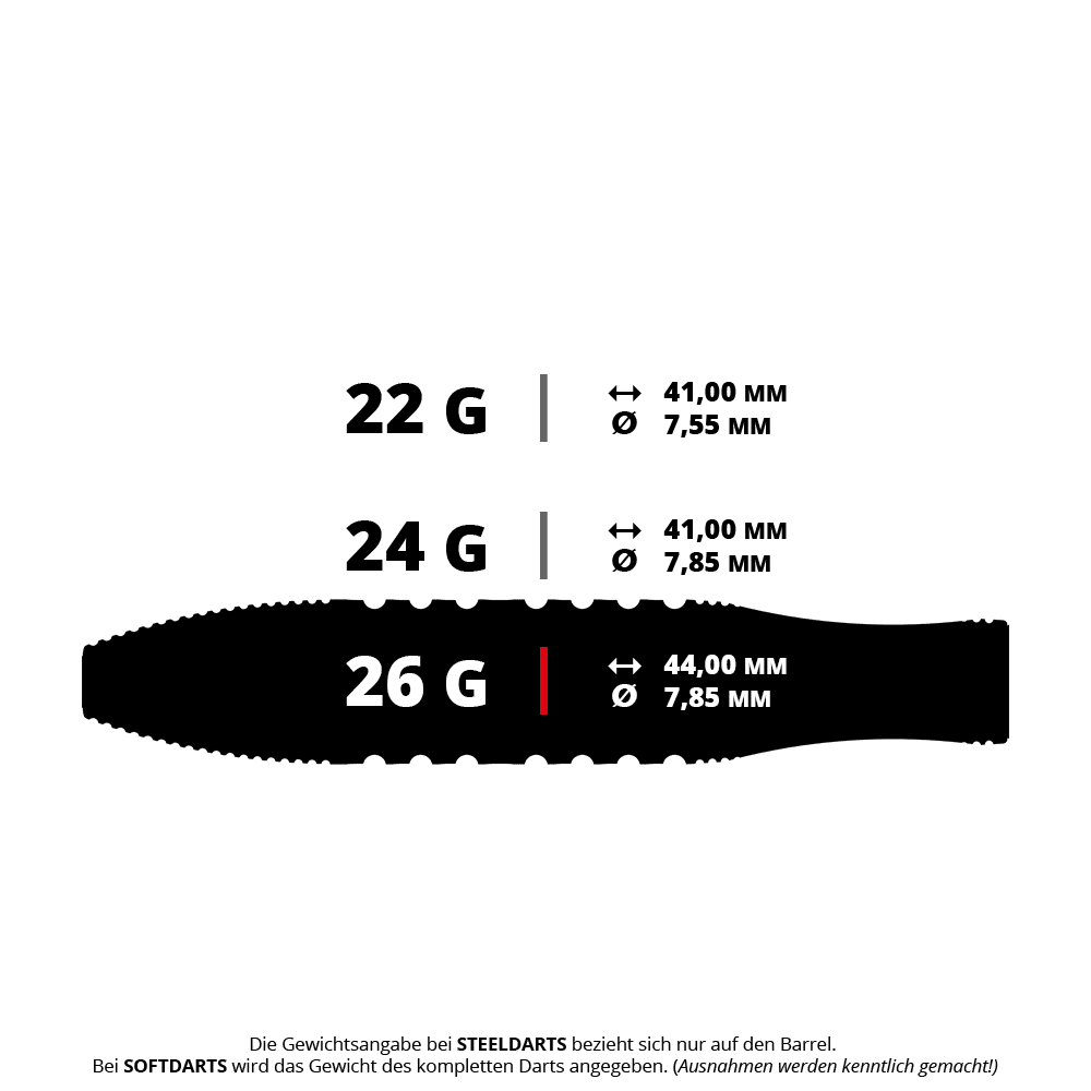 Dardos de acero Target Phil Taylor Gx2 Swiss Point Abgebildet ist ein Target Phil Taylor Gx2 SP Steeldart mit 26g. Es handelt sich um ein Foto eines einzelnen Dartpfeils.