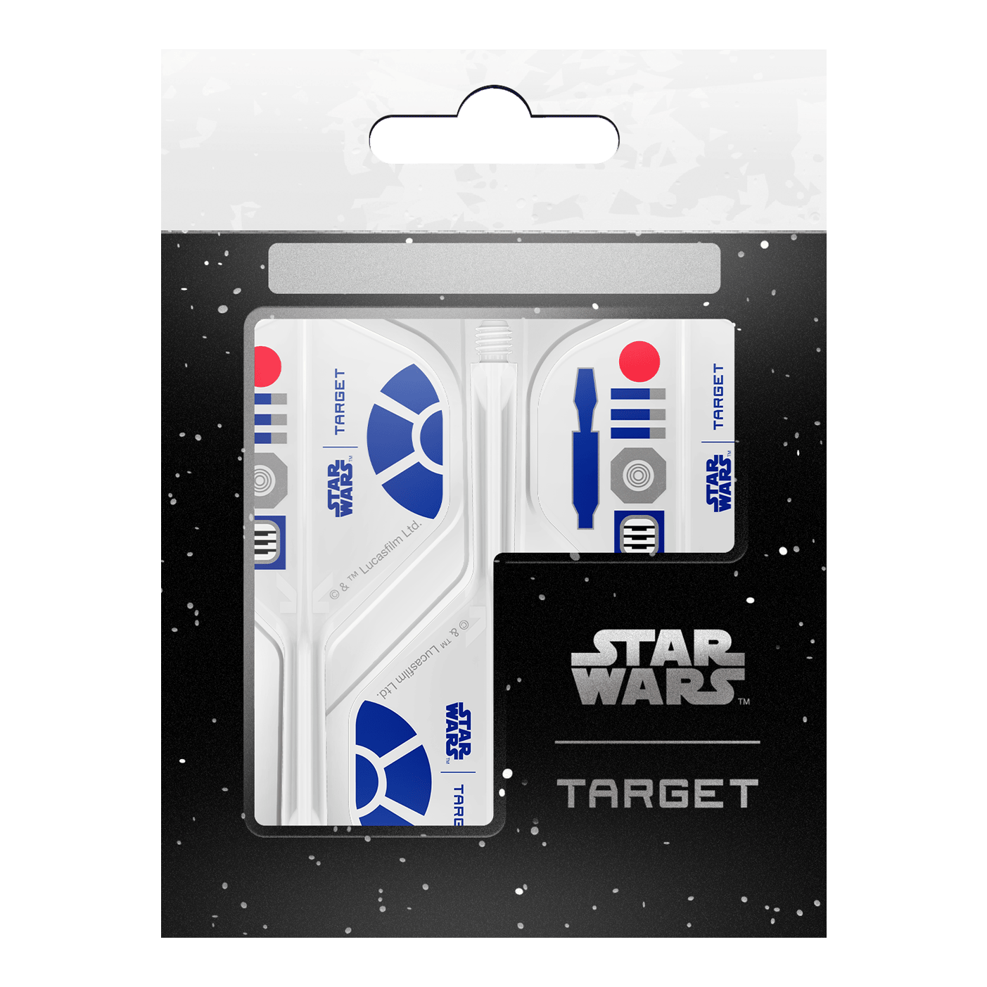 Target Star Wars K-Flex R2D2 No2 Vuelos Estándar Target Star Wars K-Flex R2D2 No2 Standard Flights werden dargestellt. Diese Dartflights haben ein Star Wars Design mit R2D2 als Motiv.