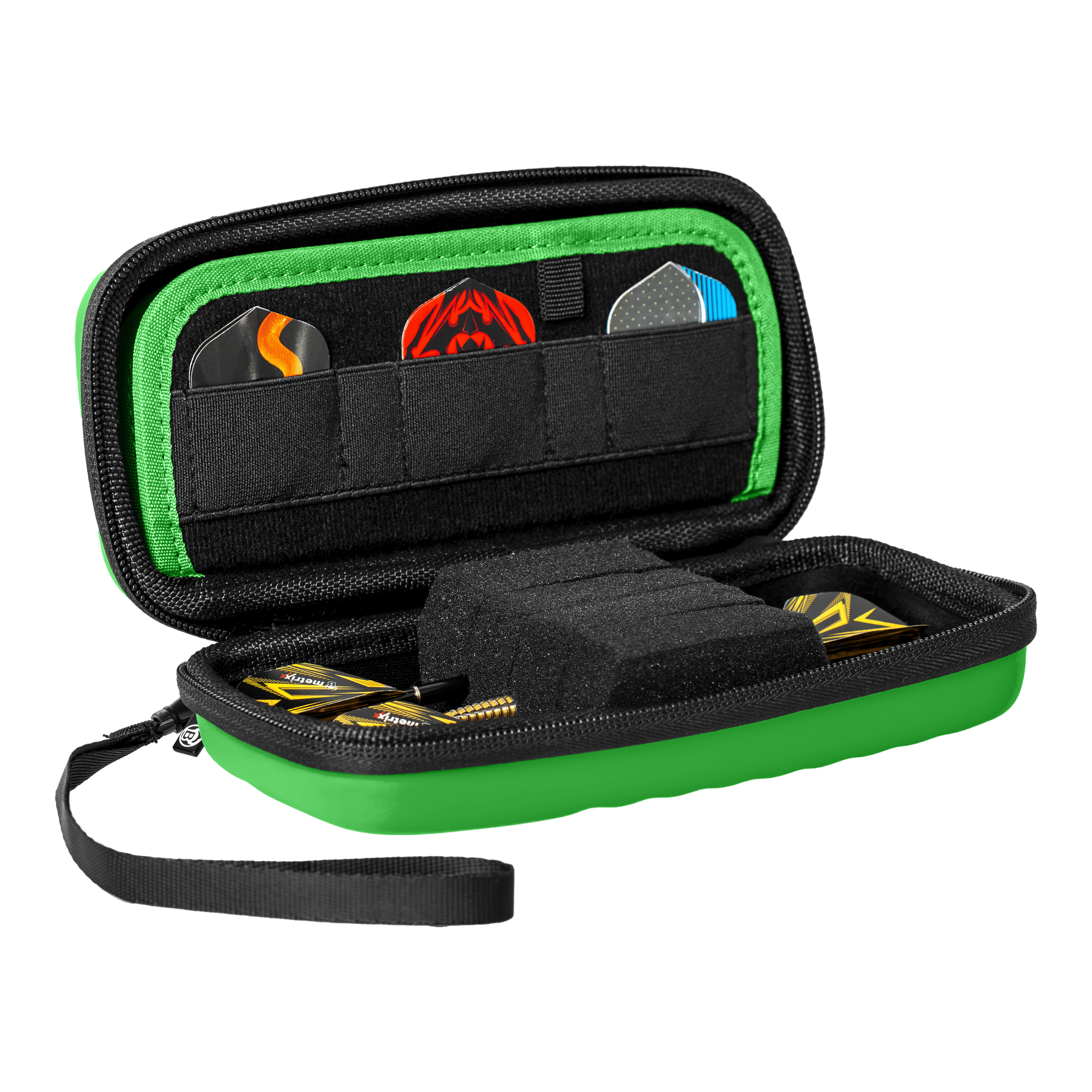 Estuche para dardos Bulls Orbis S - Verde Das Bild zeigt das Produkt Bulls Orbis S Dartcase in Grün. Es handelt sich um ein kompaktes Dartcase zur Aufbewahrung von Dart-Zubehör.