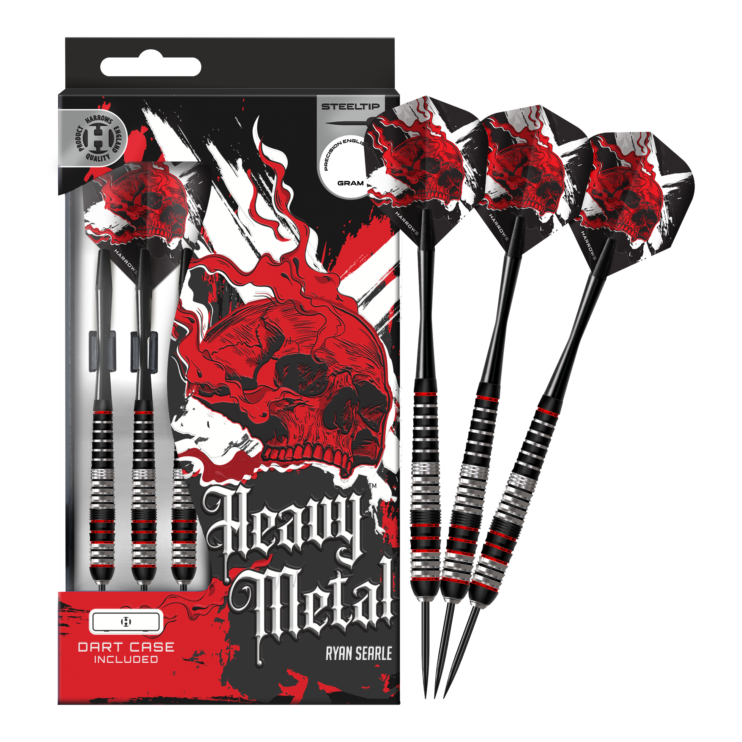 Dardos de acero y latón Harrows Heavy Metal Ryan Searle Das Bild stellt die Harrows Heavy Metal Ryan Searle Brass Steeldarts dar. Das Produkt überzeugt durch hochwertiges Messing und robustes Design.