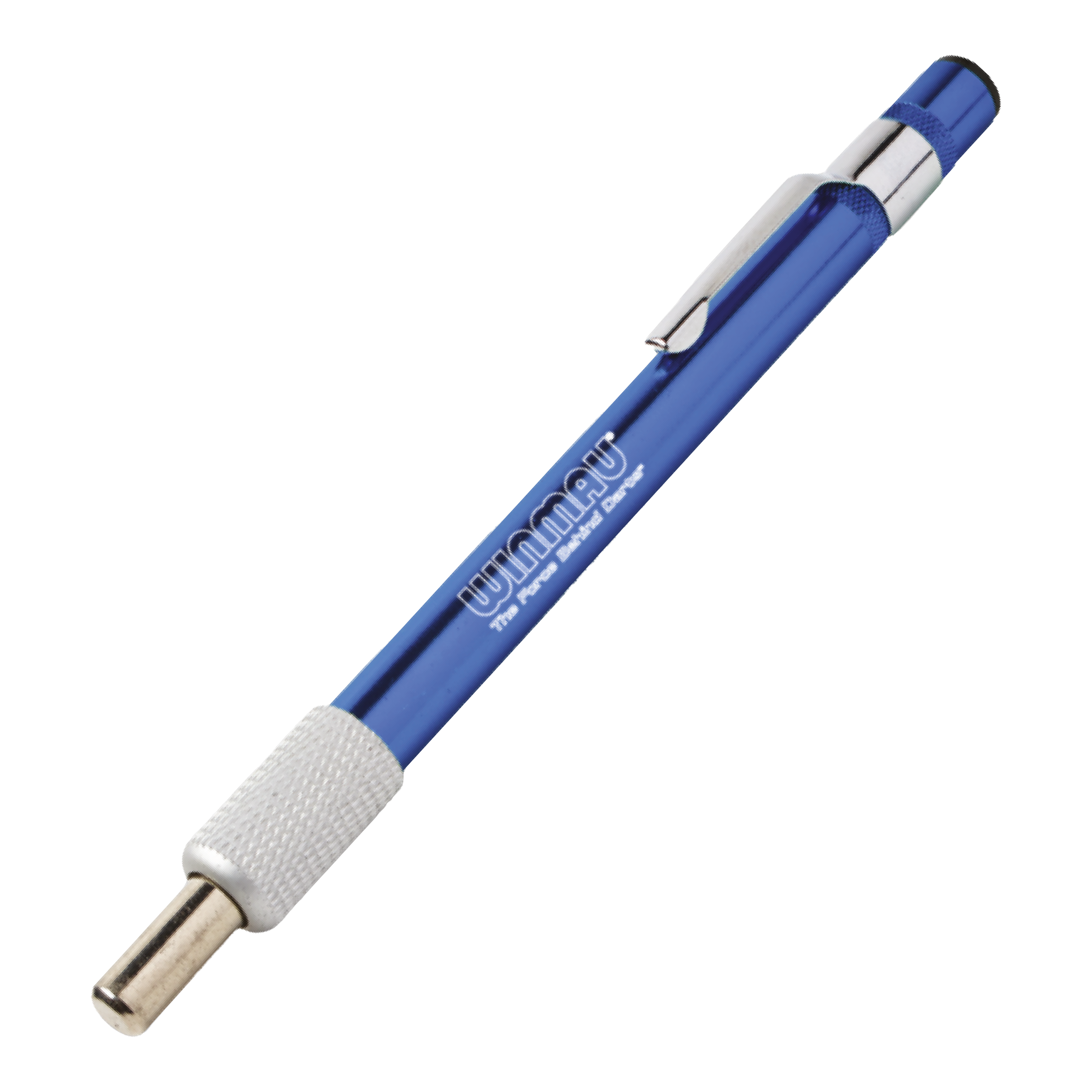 Piedra de afilar Winmau Diamond Point Ein blauer Schleifstein für Dartspitzen ist abgebildet. Das Produkt dient dazu, die Spitzen von Darts zu schärfen.