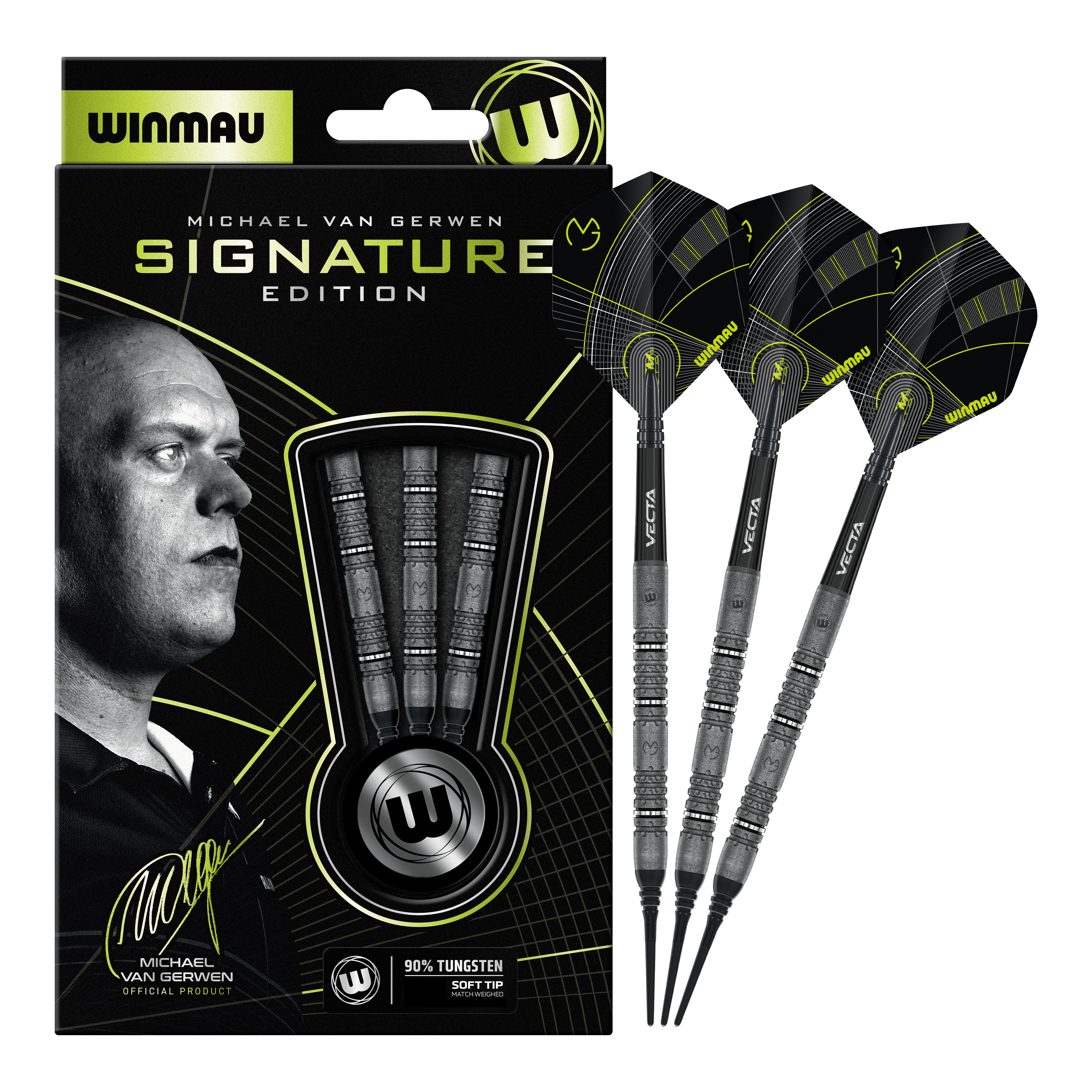 Dardos blandos Winmau Michael Van Gerwen Signature Edition - 20 g Hier sieht man die Winmau Michael Van Gerwen Signature Edition Softdarts mit 20g. Die vollständige Ansicht der Darts ist dargestellt.