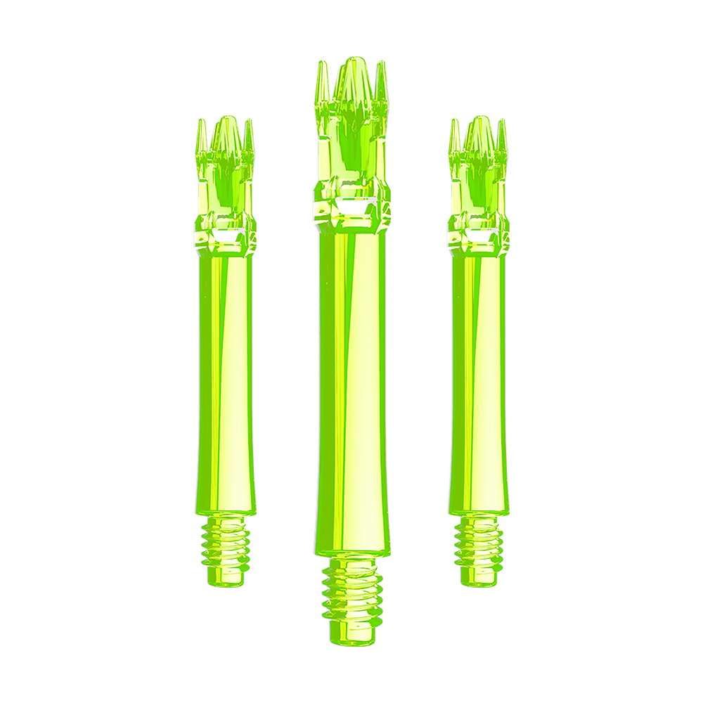 Ejes de repuesto L-Style L-System - Amarillo neón Ein Set aus neongelben Ersatzshafts ist im Bild. Mehrere Shafts sind geordnet angeordnet.
