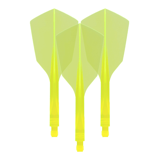 Sistema de vuelo Condor Ax 120 Amarillo neón - Estrecho Das Bild zeigt drei neon-gelbe Dartflights mit schmaler Form. Es handelt sich um das Produkt „Condor Axe 120 Flight-System Neon Yellow - Narrow“.