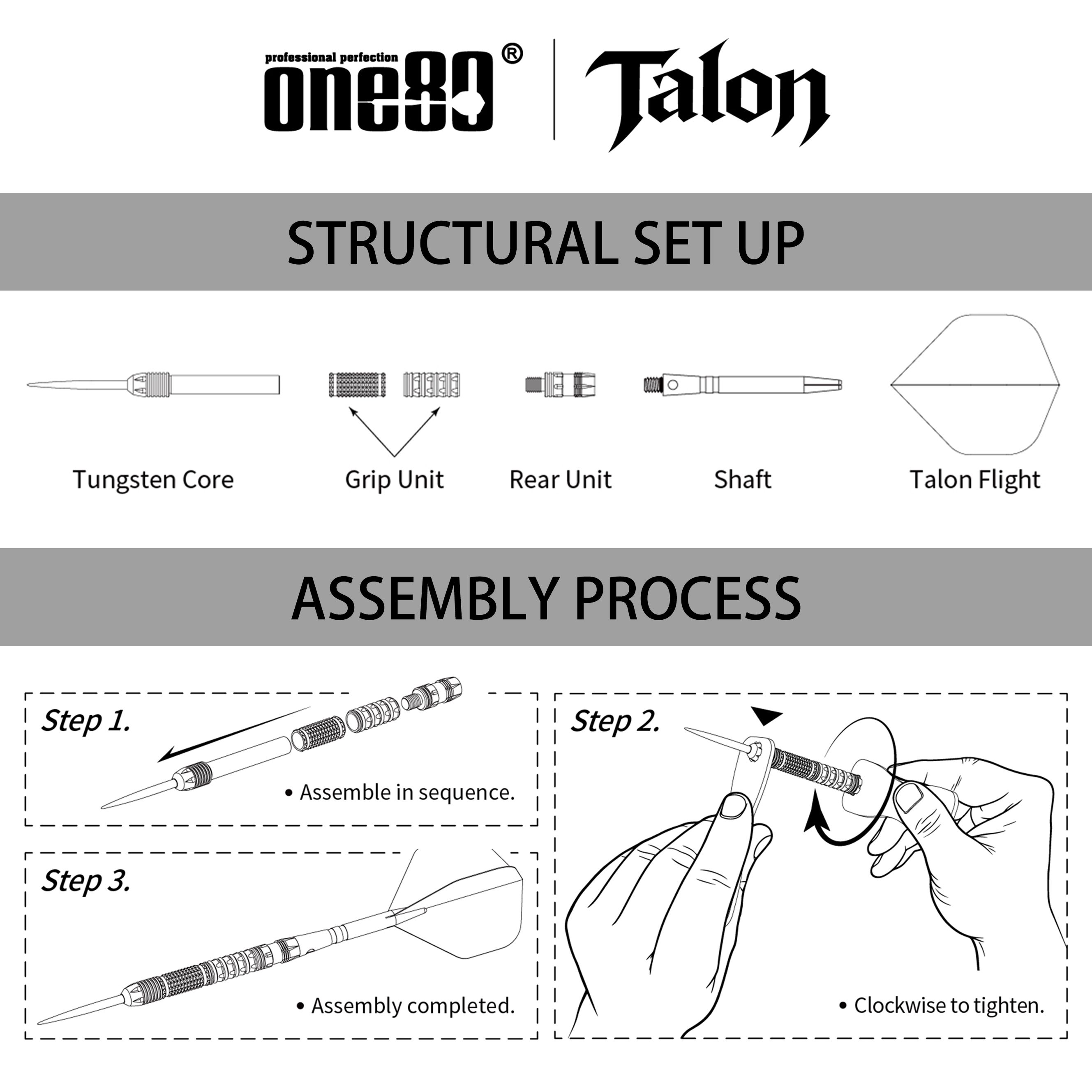 Dardos de acero One80 Talon T1 Abgebildet sind die One80 Talon Steeldarts. Diese Darts bieten eine hochwertige Verarbeitung und ein modernes Design.
