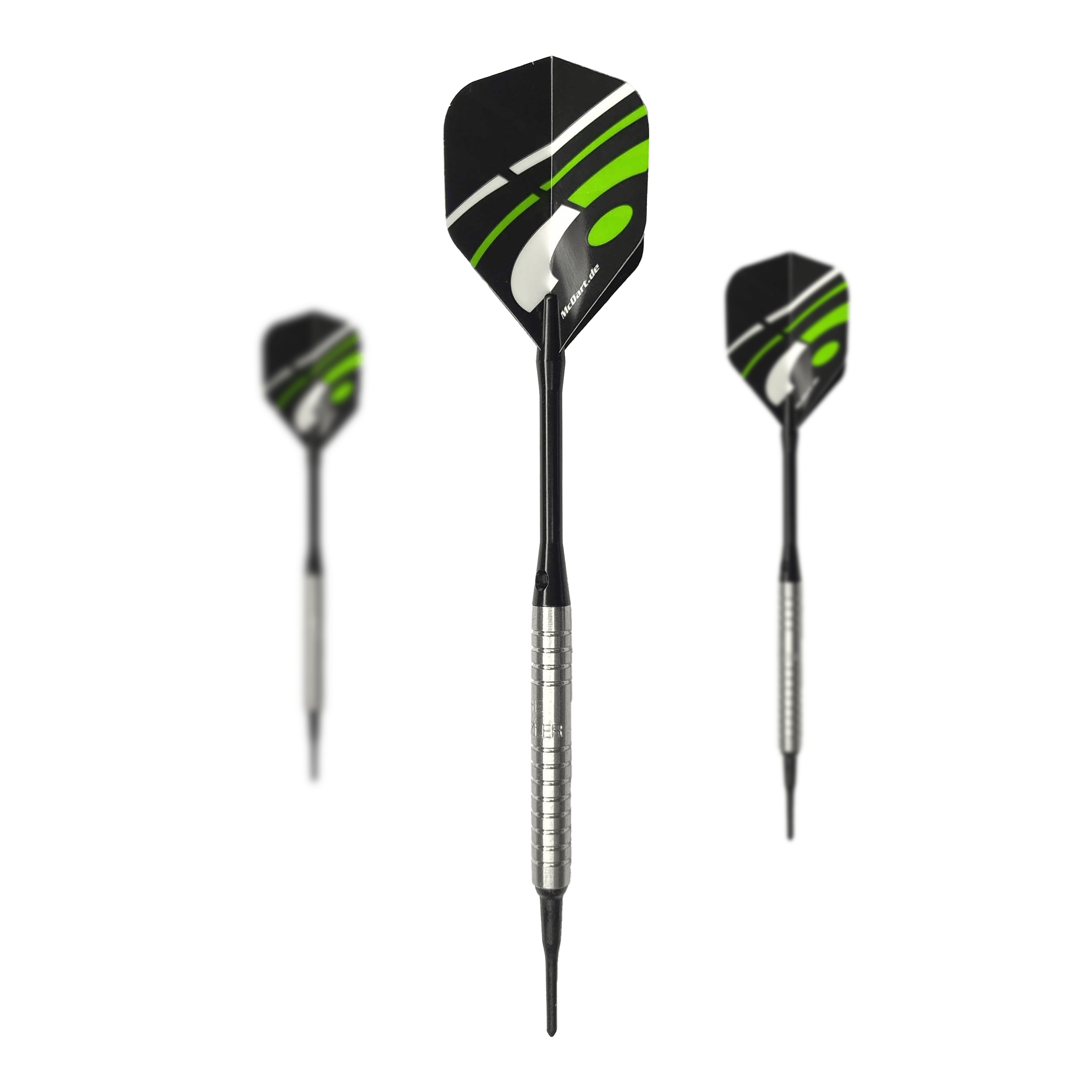 Dardos blandos McDart 85 Tungsten V16 - 16,5 g Mehrere McDart 85er Tungsten V16 Softdarts - 16,5g sind als Set dargestellt. Die Details sind klar zu erkennen.