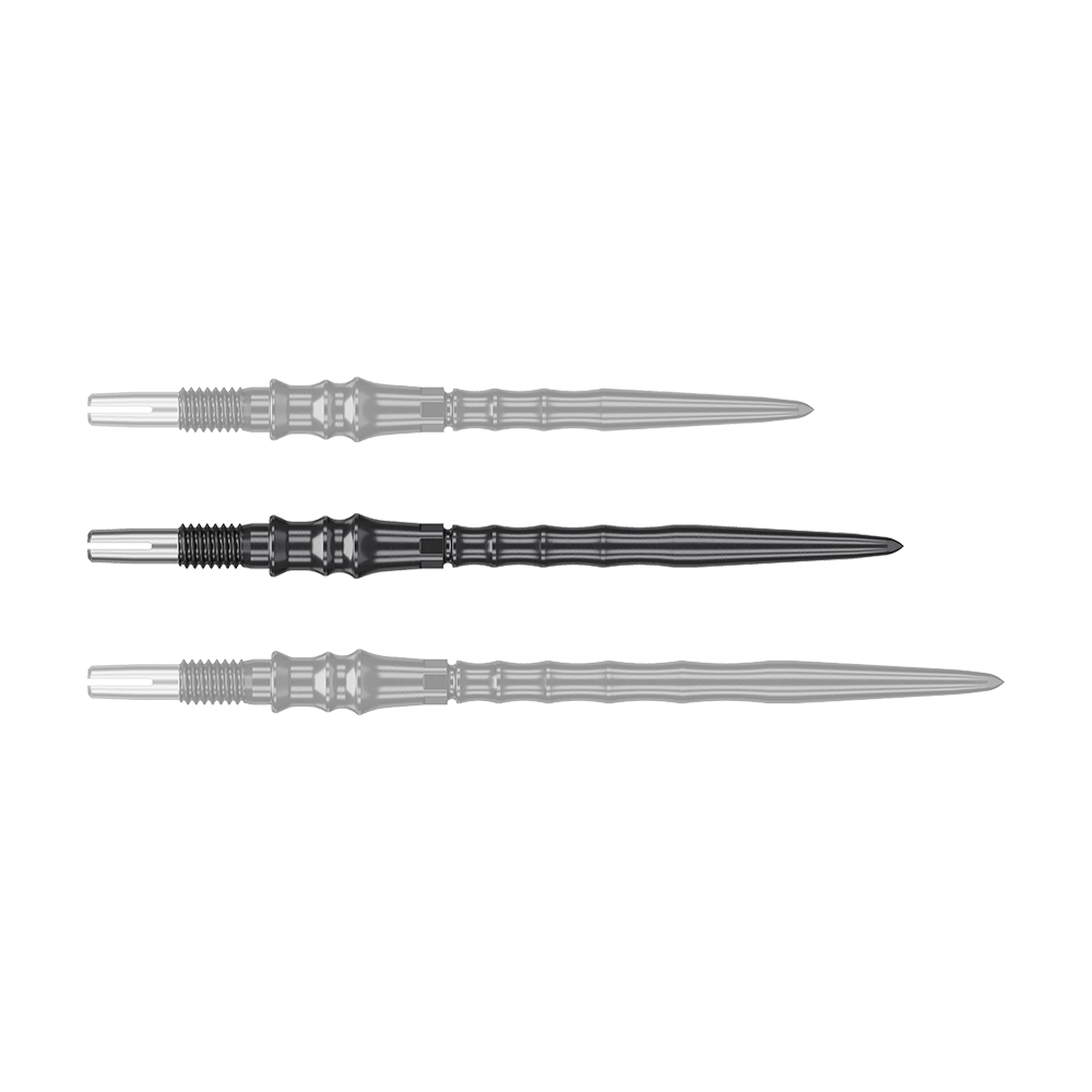 Puntas de dardos de acero Target Japan Premium Swiss Point - Negras Abgebildet sind schwarze Steeldartspitzen, SwissPoint, 35 mm von Target Japan Premium. Das Bild zeigt die Dartspitzen im Detail.