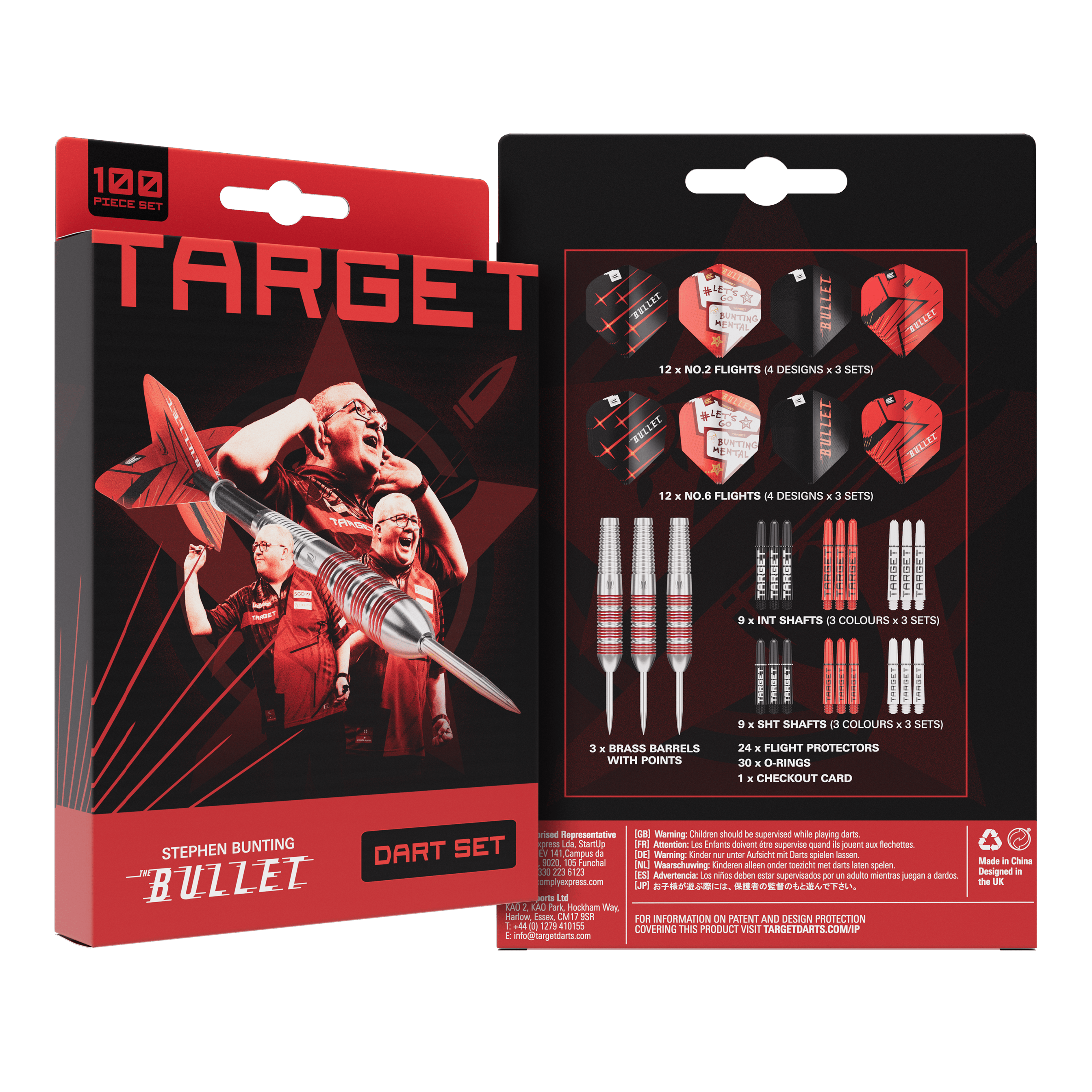 Juego de 100 dardos Steeldart de latón Target Stephen Bunting Bullet - 22 g