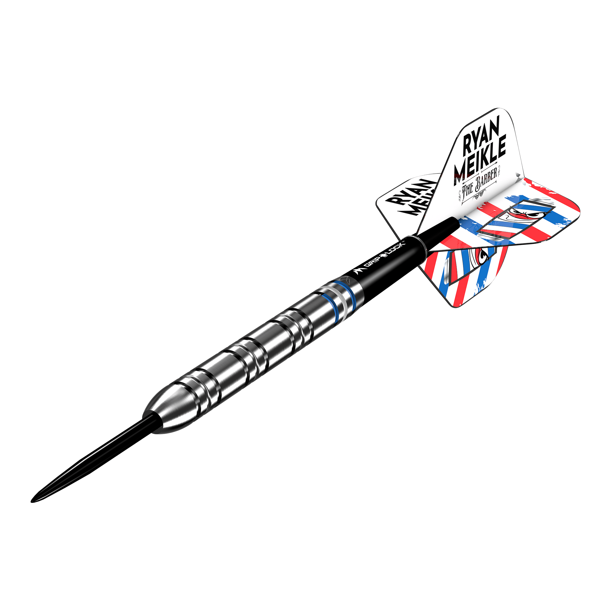 Das Bild zeigt die Mission Ryan Meikle The Barber Steeldarts - 23g. Es handelt sich um professionelle Steeldarts mit hoher Genauigkeit.