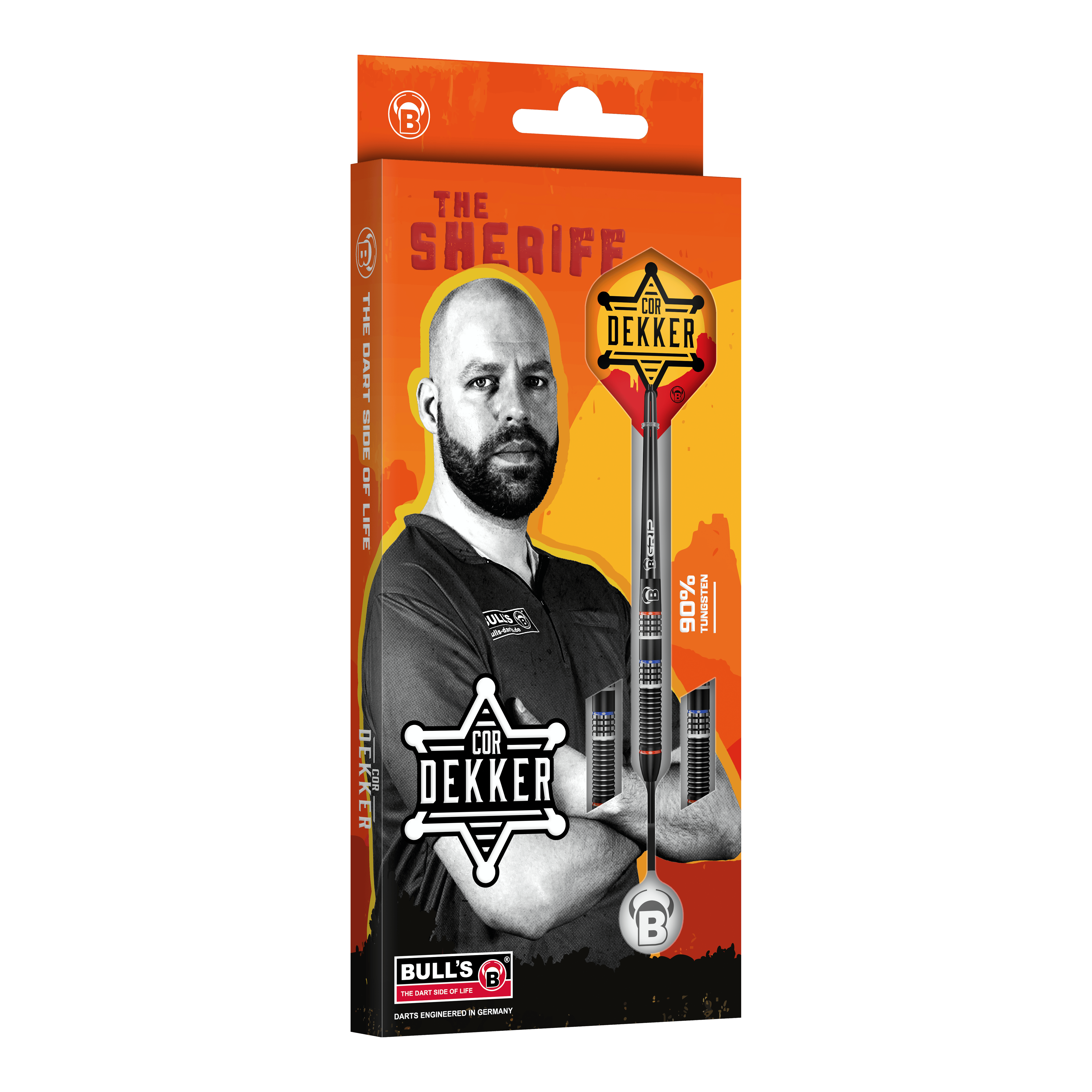 Dardos de acero Bulls Cor Dekker The Sheriff - 23 g Zu sehen ist Bulls Cor Dekker The Sheriff Steeldarts - 23g. Der Dartpfeil eignet sich für anspruchsvolle Spieler und überzeugt durch seine Verarbeitung.