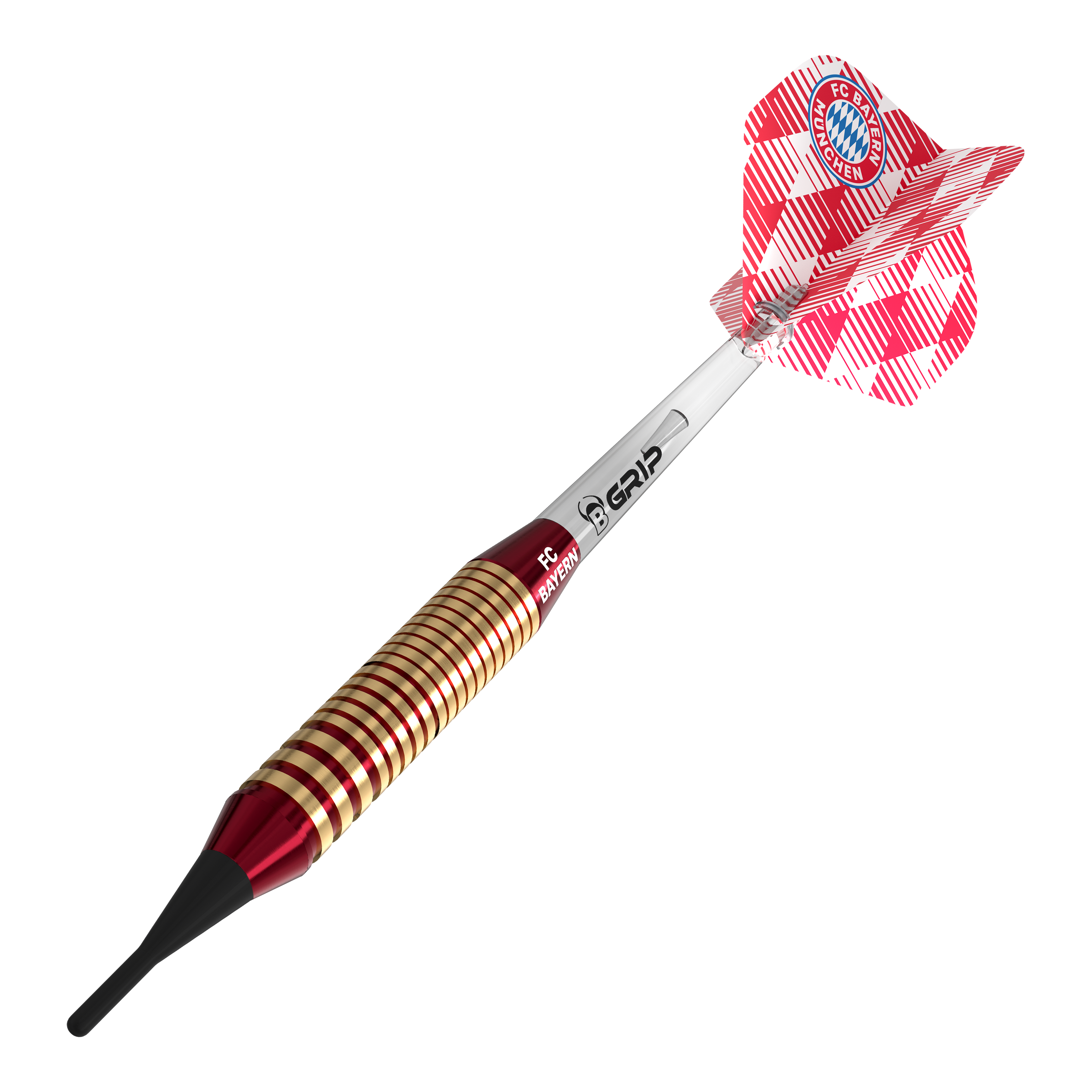 Bulls FC Bayern München Brass Softdarts mit einem Gewicht von 18g sind auf dem Bild dargestellt. Diese Softdarts sind ideal für Fans des Fußballvereins.