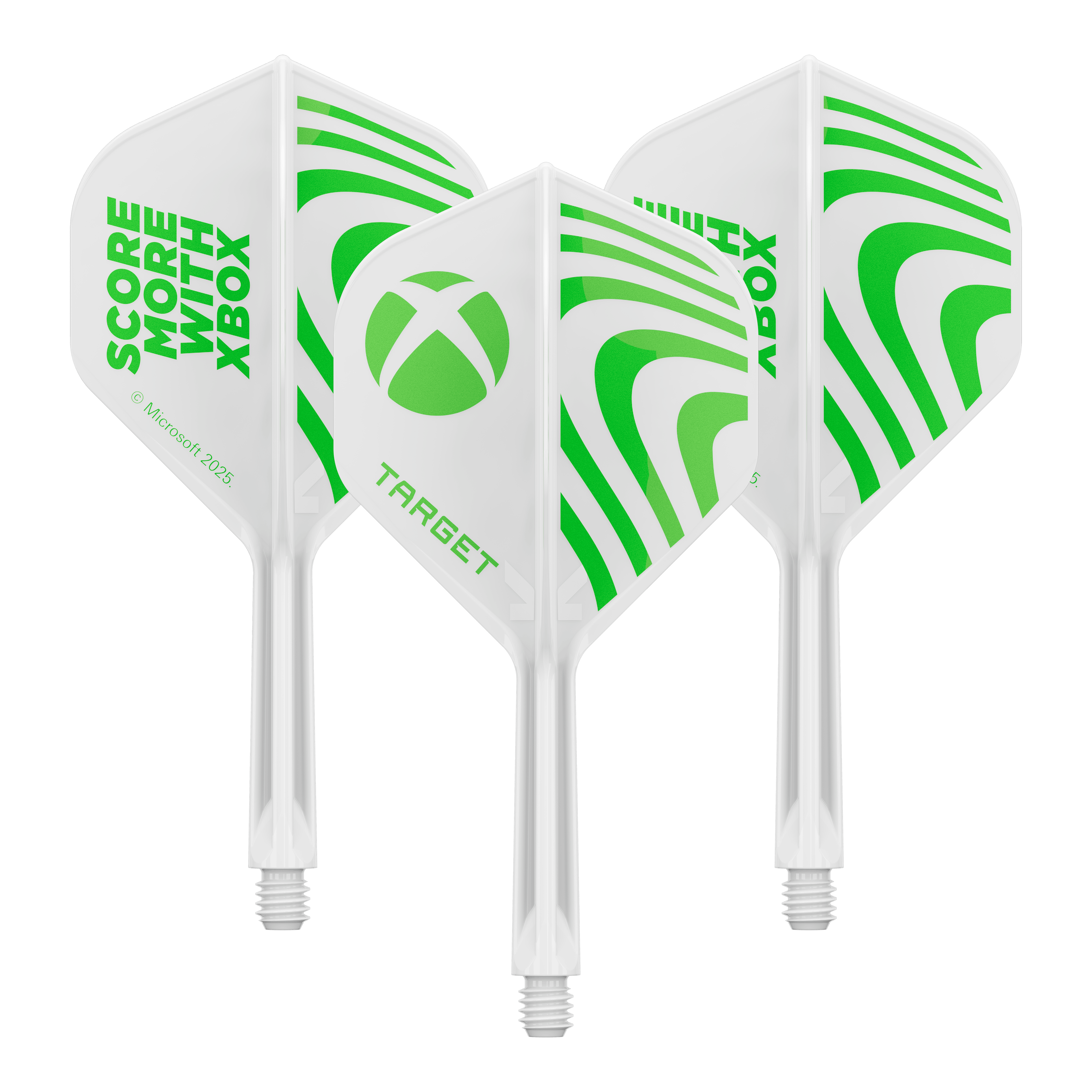 Plumas estándar Target Xbox K-Flex No2 - Blancas Ein Produktbild mit dem Dateinamen 410611_Target_Xbox_KFlex_No2_Standard_Flights_26mm_1Set. Es handelt sich wahrscheinlich um ein Set vom Dartzubehör.
