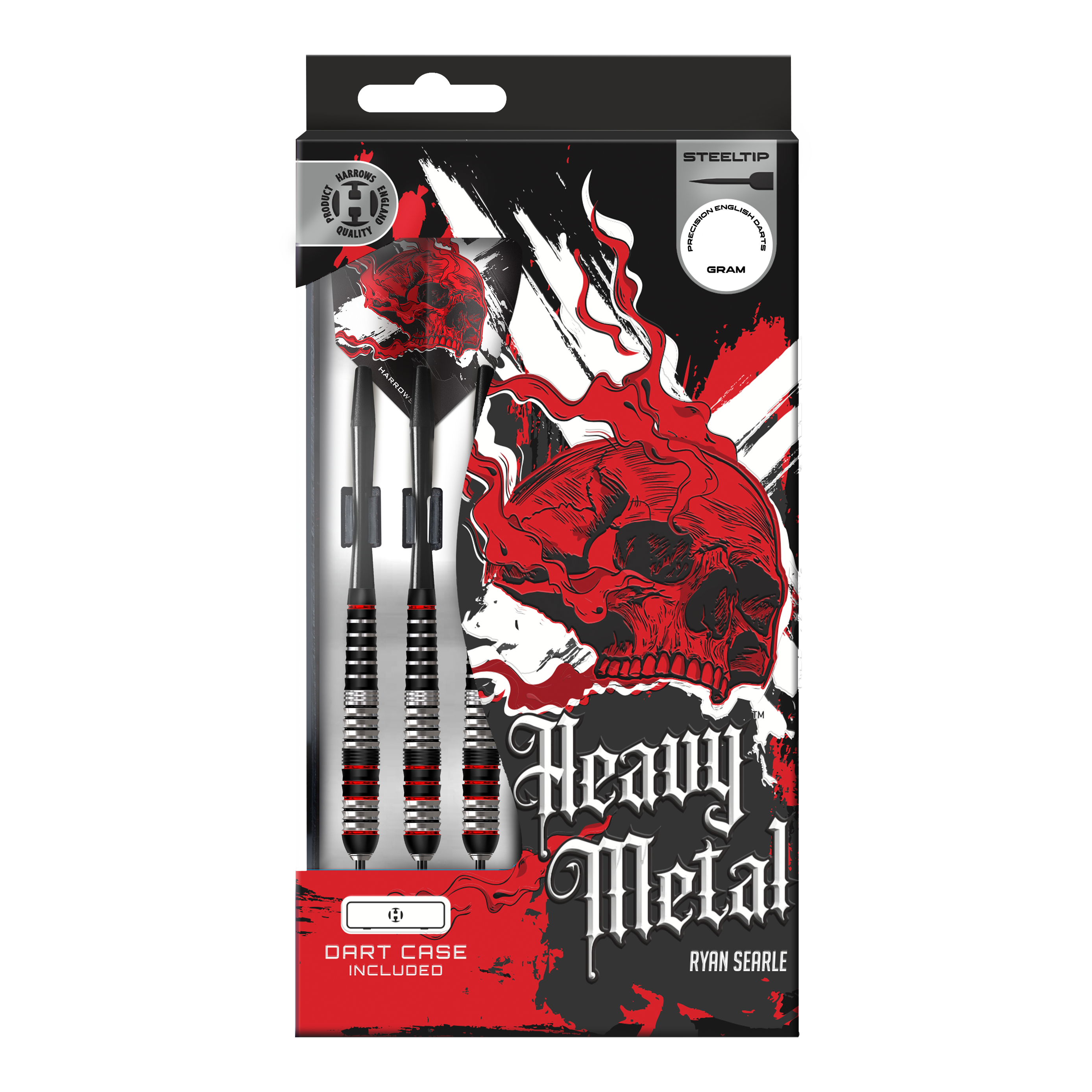 Gezeigt werden die Harrows Heavy Metal Ryan Searle Brass Steeldarts. Dieses Set ist ideal für ambitionierte Dartspieler.
