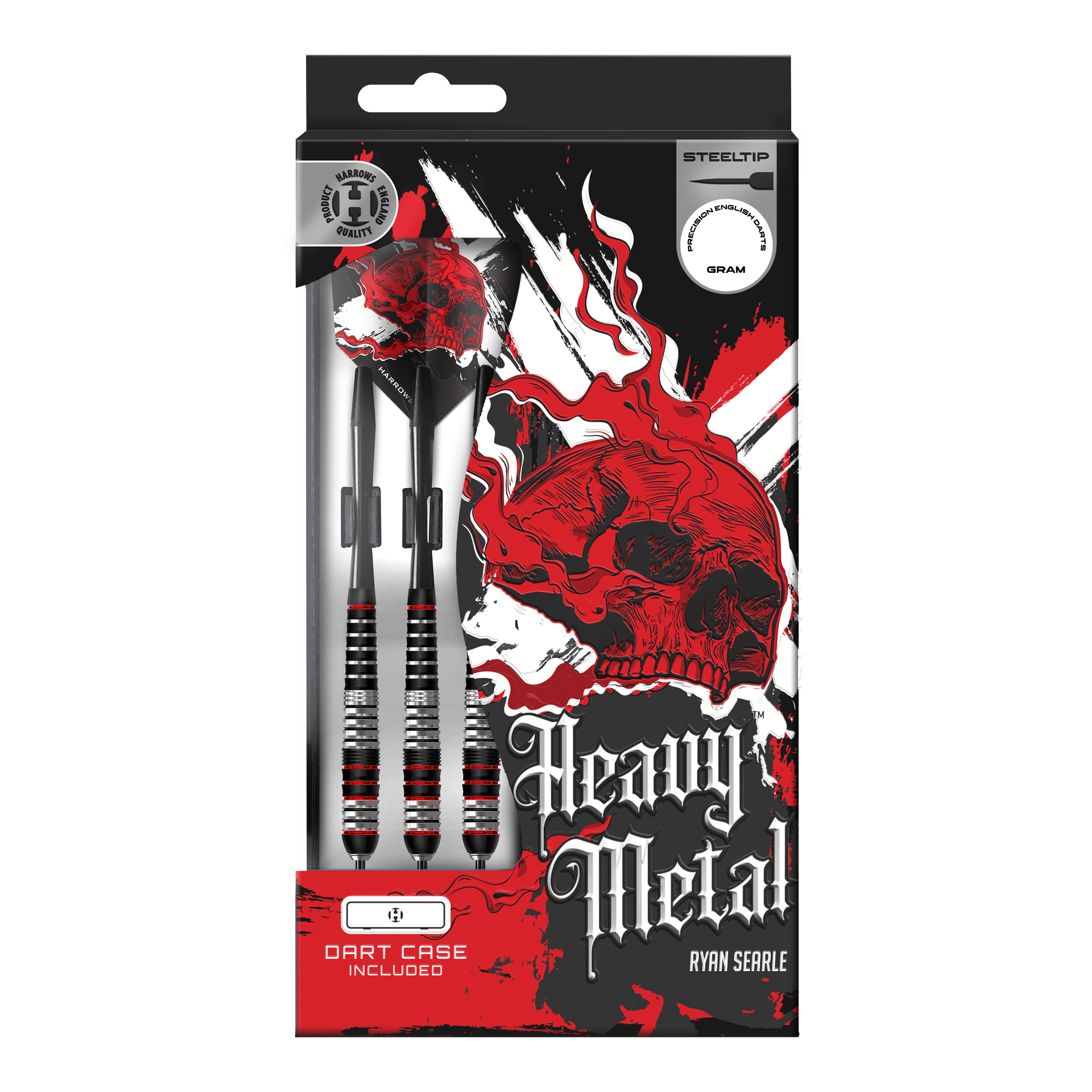 Dardos de acero y latón Harrows Heavy Metal Ryan Searle Gezeigt werden die Harrows Heavy Metal Ryan Searle Brass Steeldarts. Dieses Set ist ideal für ambitionierte Dartspieler.