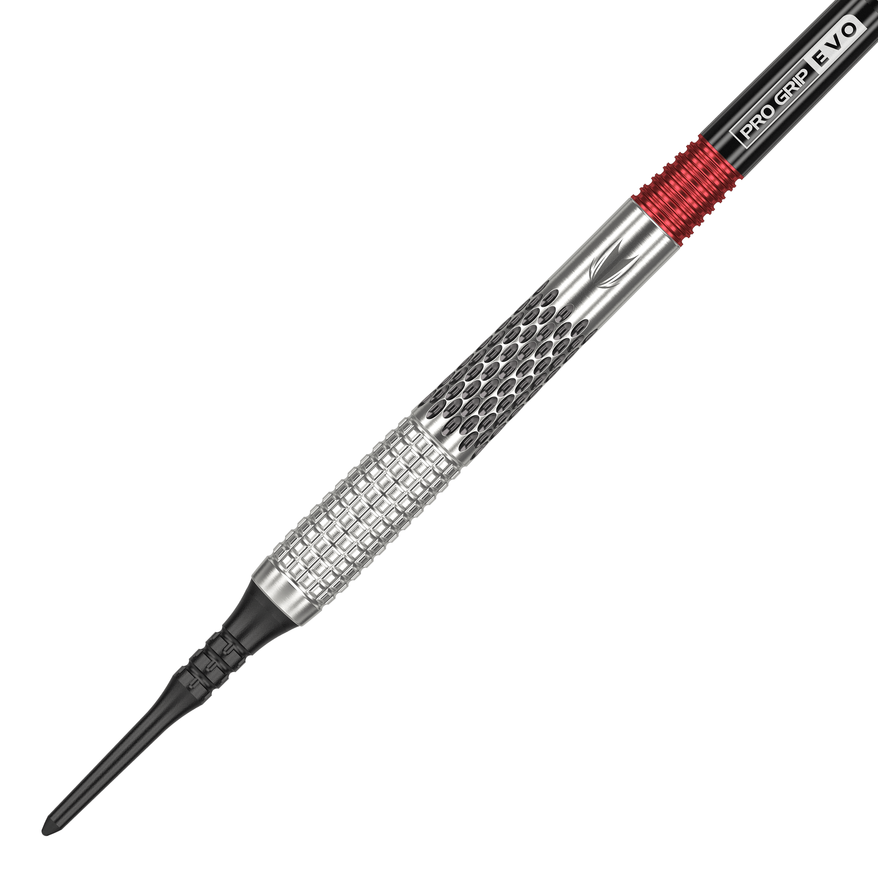Dardos blandos Target Stephen Bunting GEN5 - 18 g Das Bild zeigt einen Target Stephen Bunting GEN5 Softdart mit einem Gewicht von 18g. Der Dart hat ein silbernes Griffstück mit schwarzen und roten Akzenten.