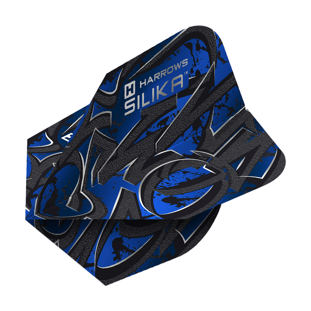 Harrows Silika Vandl No6 Flights in Blau. Die markante Flight-Form ist erkennbar.