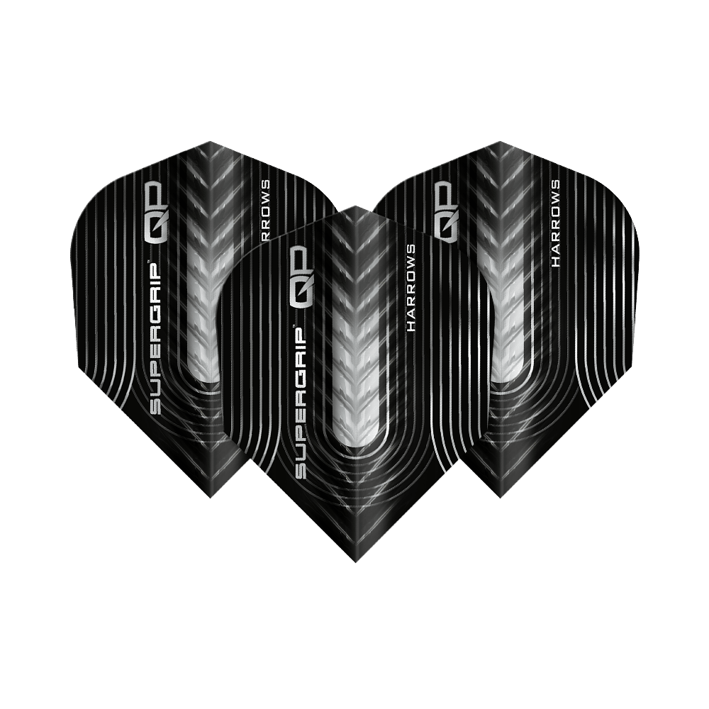 Plumas Harrows Supergrip QP nº 6 Harrows Supergrip QP No6 Flights sind Dartflights mit besonderem Design. Dieses Bild zeigt ein Set dieser Flights.