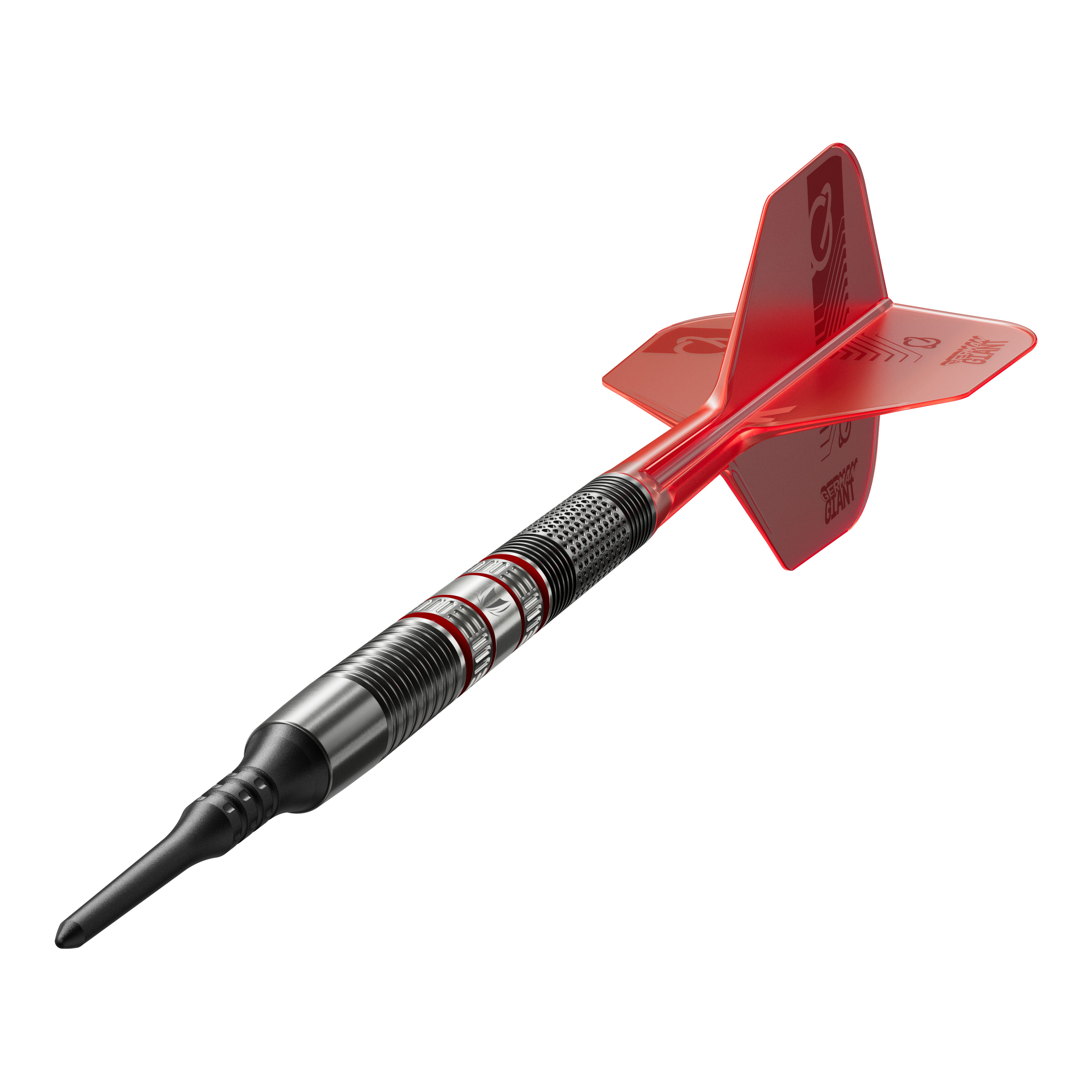 Dardos blandos Target Gabriel Clemens 95K - 19 g Dies ist ein Target Gabriel Clemens 95K Softdart mit einem Gewicht von 19g. Der Dartpfeil hat ein schwarzes Barrel mit roten und silbernen Akzenten sowie einen roten Flight.