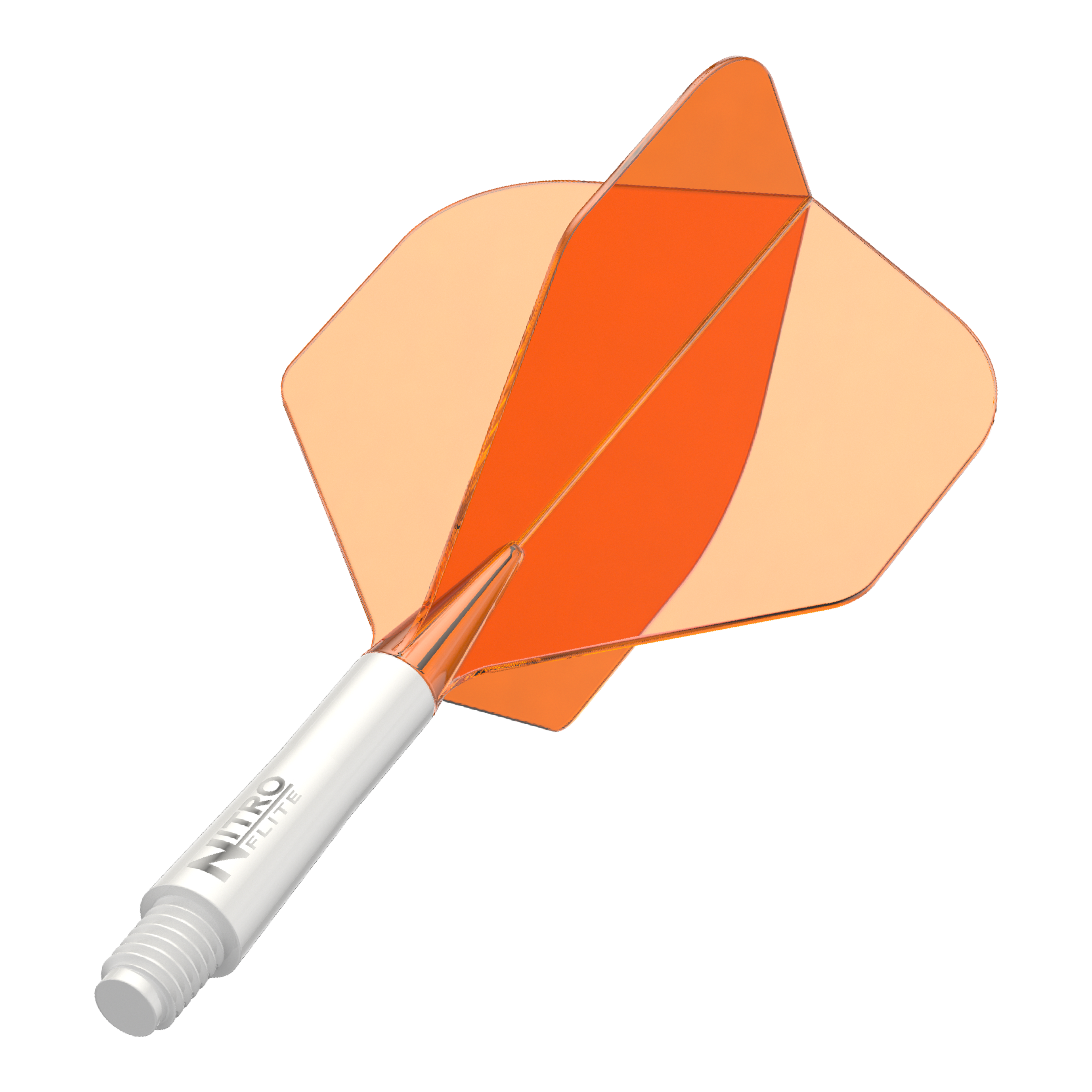 Red Dragon Nitroflite Eje blanco Vuelos naranjas No2 Abgebildet ist ein Dart-Schäfte-Set mit weißem Schaft und orangen Flights. Das Produkt scheint ein Red Dragon Nitroflite Modell in kurzer Ausführung zu sein.