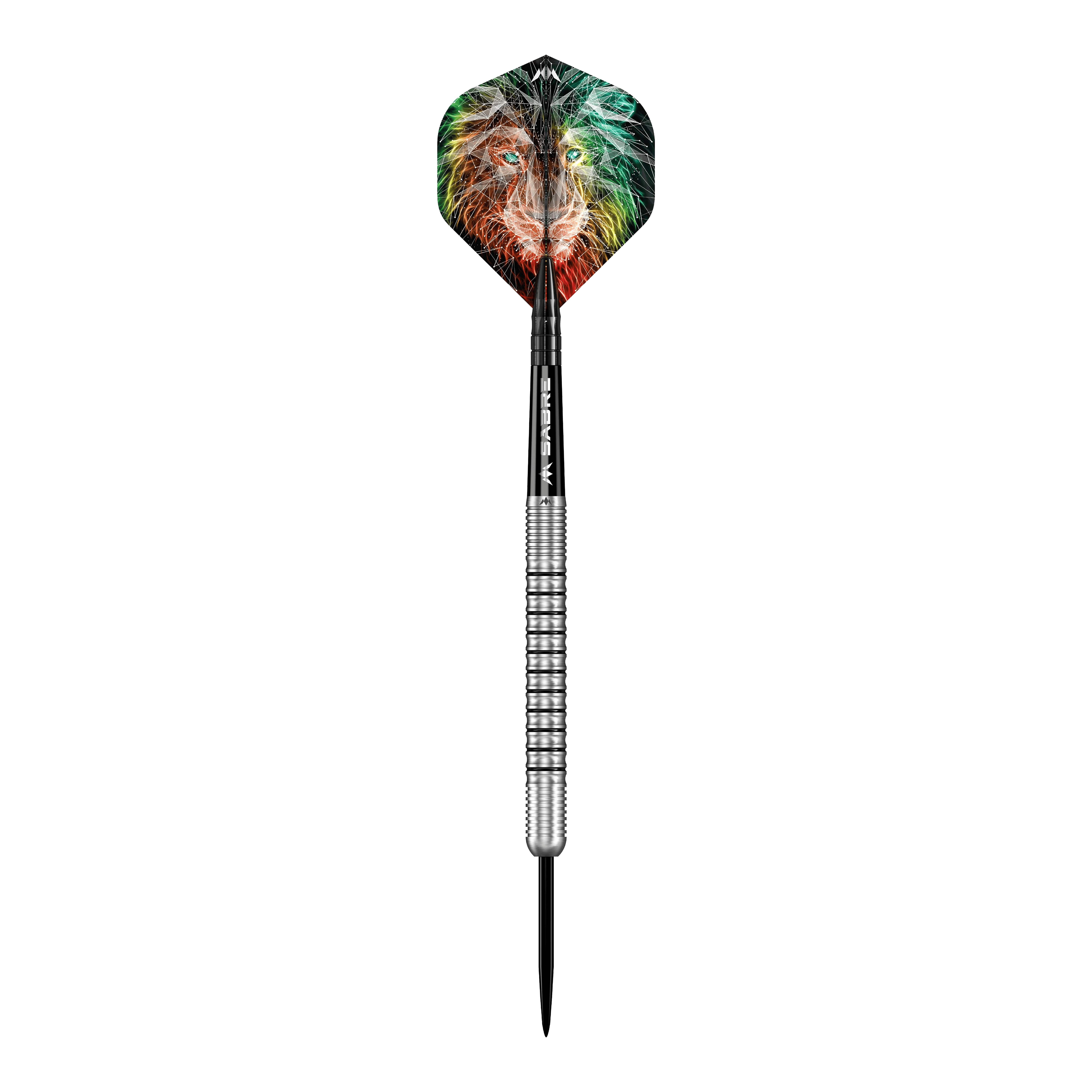 Misión Dominik Grüllich Steeldarts Der abgebildete Dartpfeil ist der "Mission Dominik Grüllich Steeldart" mit einem Gewicht von 23,5g. Auf dem Dartflügel ist ein farbenfroher Löwenkopf zu sehen.