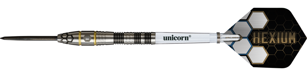 Dardos de acero Unicorn Hexium Style 01 negros y dorados
