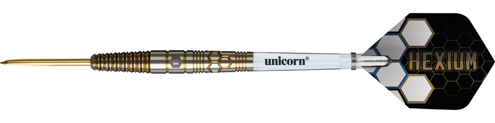 Dardos de acero Unicorn Hexium Style 03 dorados y negros