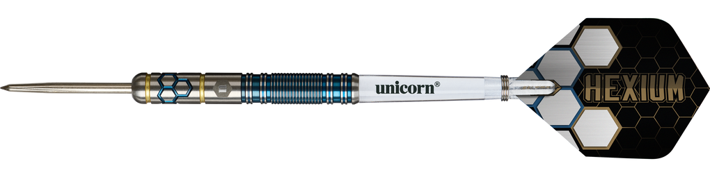 Dardos de acero Unicorn Hexium Style 02 azules y dorados