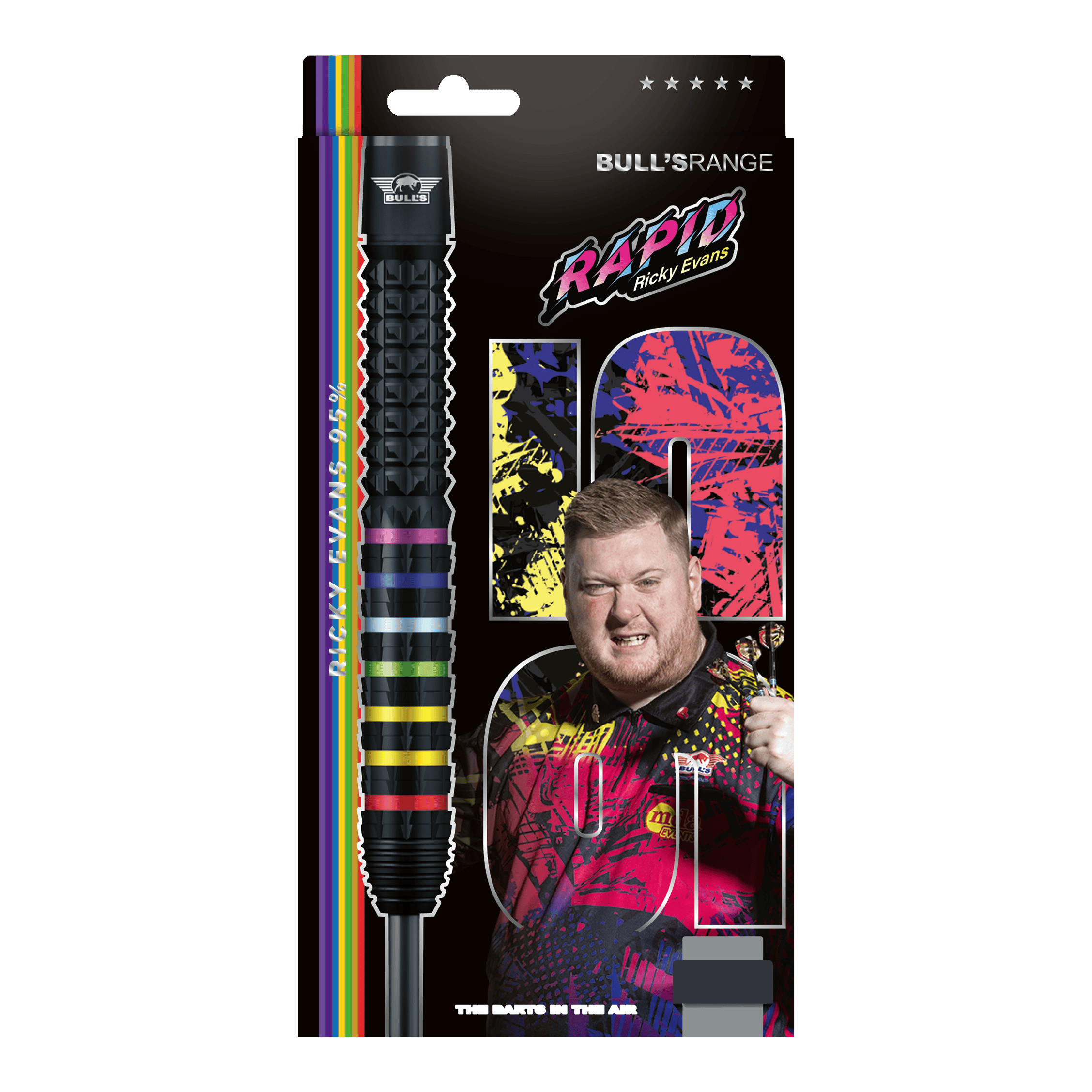 Dardos de acero Bulls NL Ricky Evans Rapid 95 Das Foto zeigt die Bulls NL Ricky Evans Rapid 95 Steeldarts in der 23g-Ausführung. Die Darts werden aus einer anderen Perspektive dargestellt.