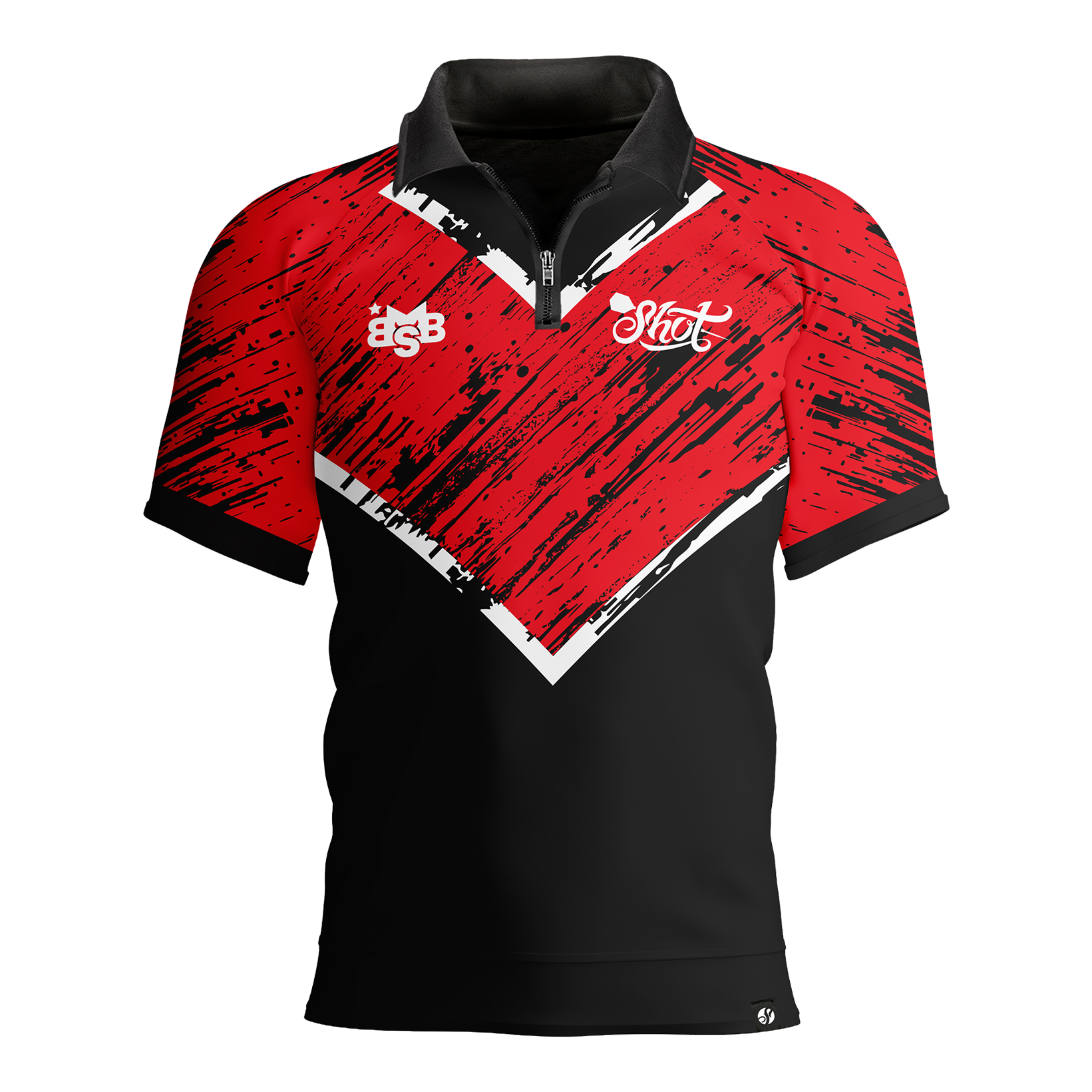 Foto de Michael Smith con polo de rayas rojas y dardos. Zu sehen ist das Shot Michael Smith Red Strip Polo Dartshirt. Das Hemd hat ein modernes Design mit roten Streifen.