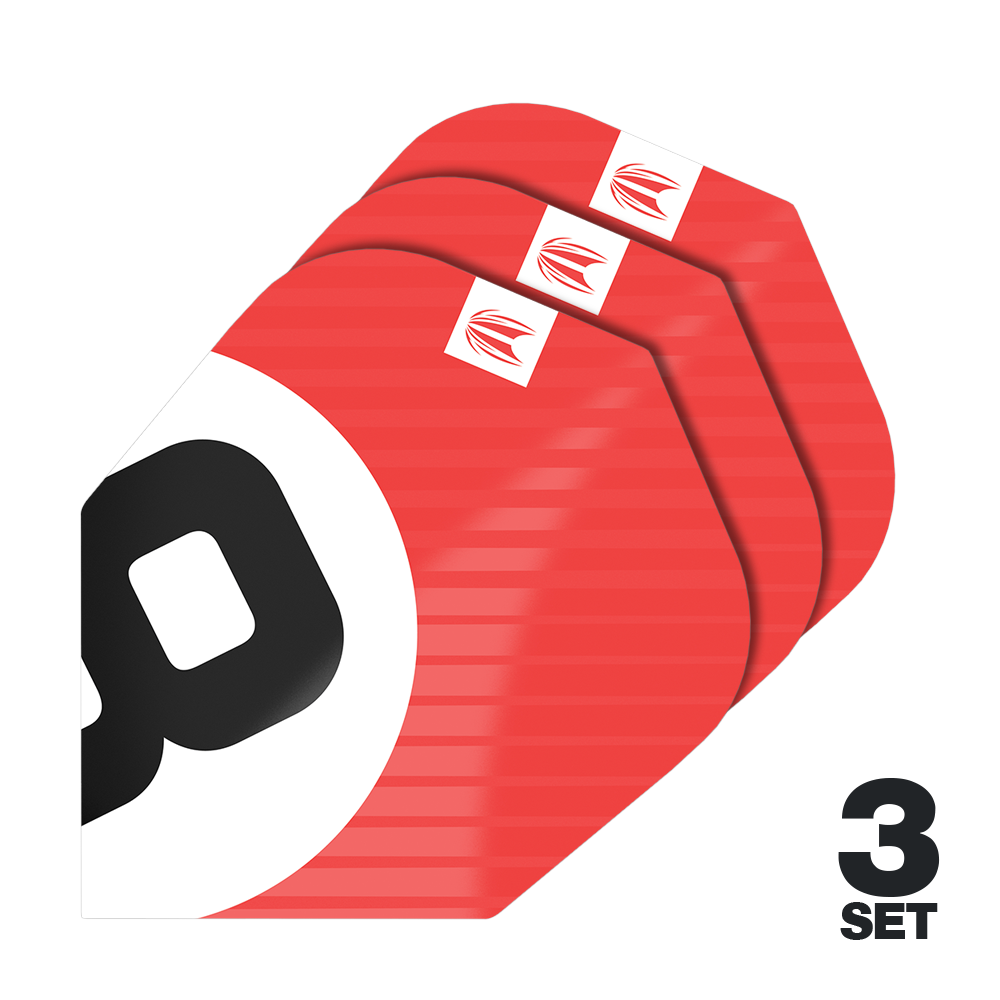 Plumas Target Pro Ultra Chicane Red No6 - 3 juegos Das Bild zeigt drei Sätze der Target Pro Ultra Chicane Red No6 Flights. Die Flights sind überwiegend rot mit einem schwarzen und weißen Design sowie einem kleinen Logo in der Ecke.