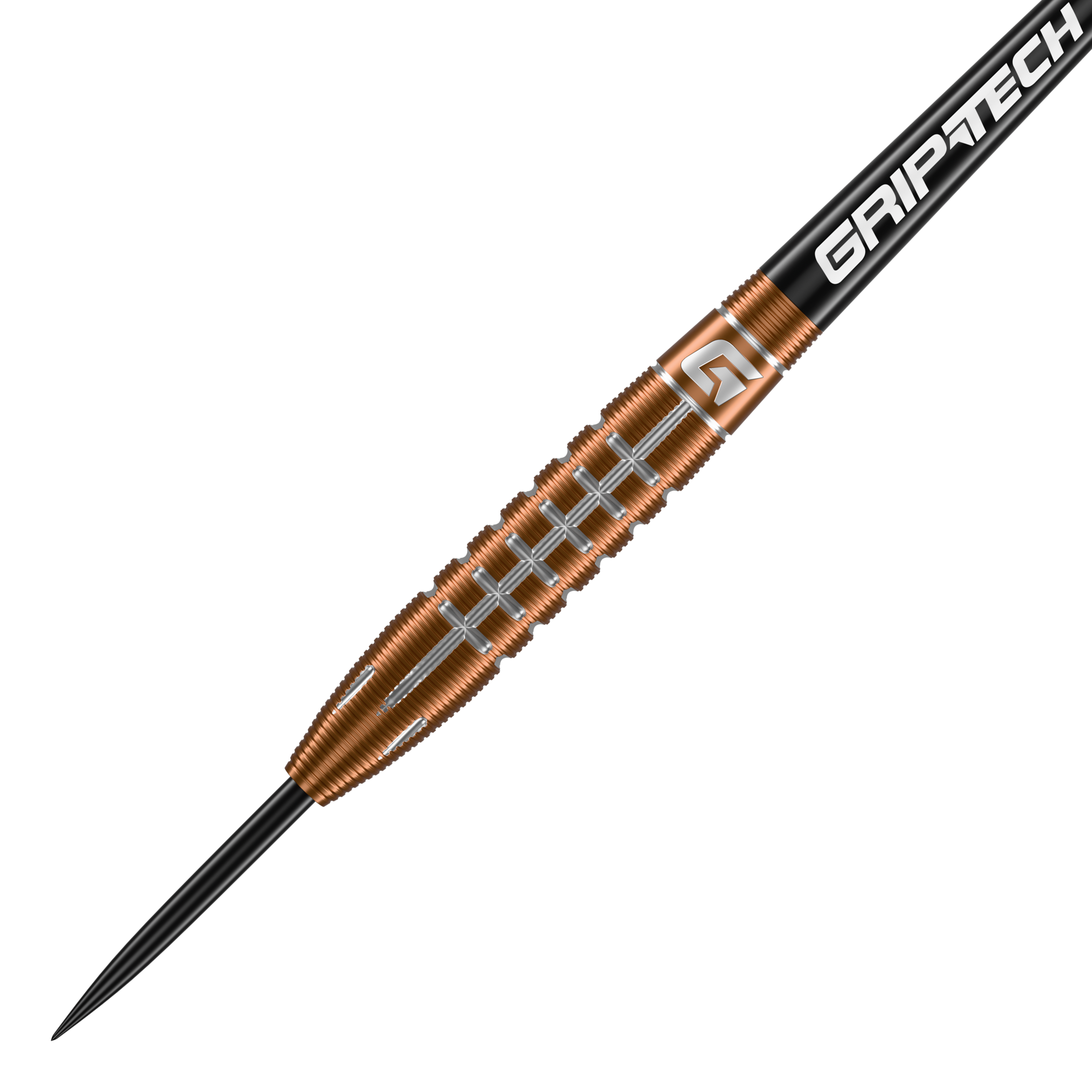 Dardos de acero de tungsteno GOAT Quarterback V2 - 24 g Der GOAT Quarterback V2 Tungsten Steeldart wiegt 24 Gramm und hat ein auffälliges, gerilltes Design. Auf dem Schaft steht das Wort "GRIPTECH" geschrieben.