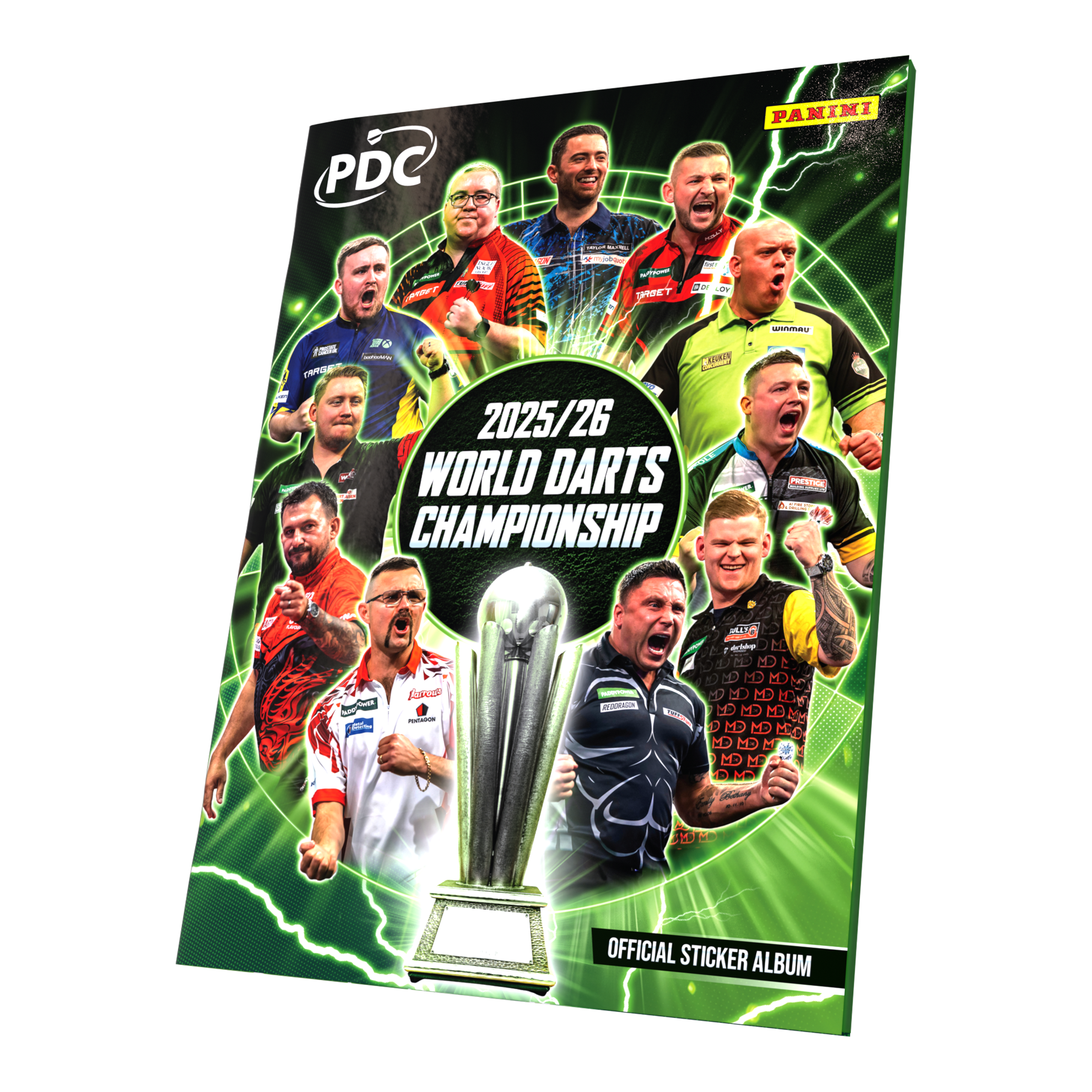Panini PDC Campeonato Mundial de Dardos 2025/26 - Mega Pack de tapa blanda con dos cajas de cromos Panini PDC World Darts Championship 2025/26 - Offizielles Sticker-Sammelalbum als Softcover zu sehen. Das Sammelalbum ist für die Kollektion von Panini-Stickern rund um die Weltmeisterschaft gedacht.