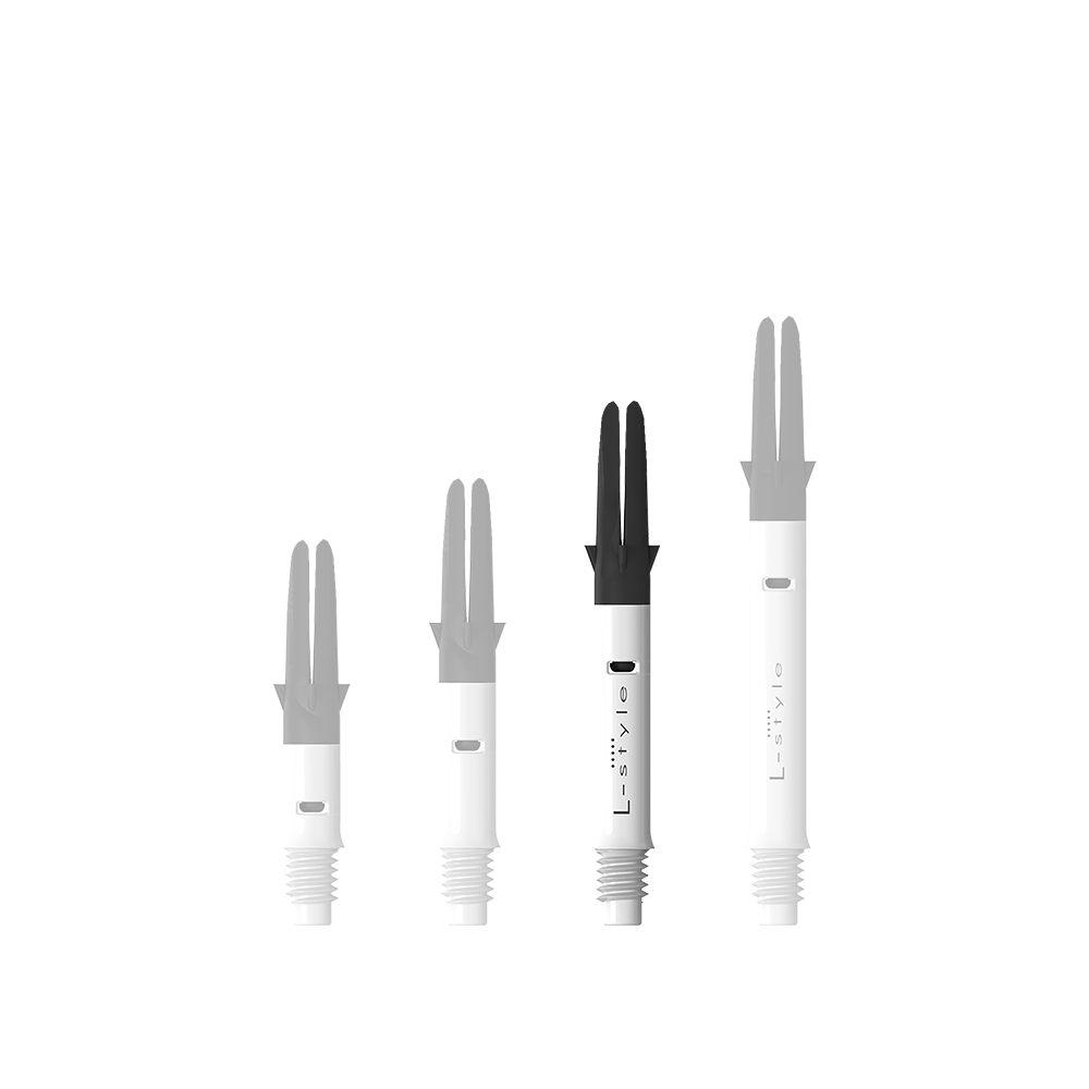 Abgebildet ist der L-Style L-Shaft Carbon Silent Straight in Weiß, Modell 260. Dieses Produkt wird für den Zusammenbau von Dartpfeilen verwendet.